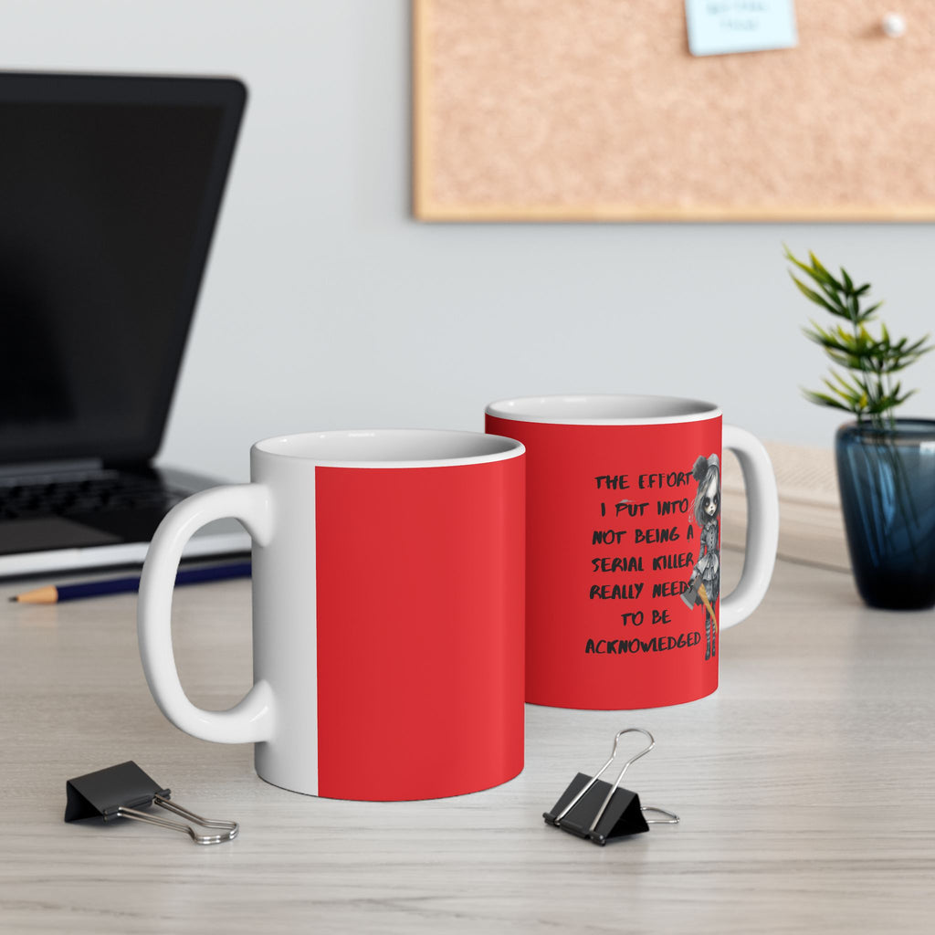 Creepy Doll Ceramic Mug - Unique Gift for Art Lovers, Coffee & Tea Enthusiasts, Home Decor, Office Supplies, Vibrant Red Design