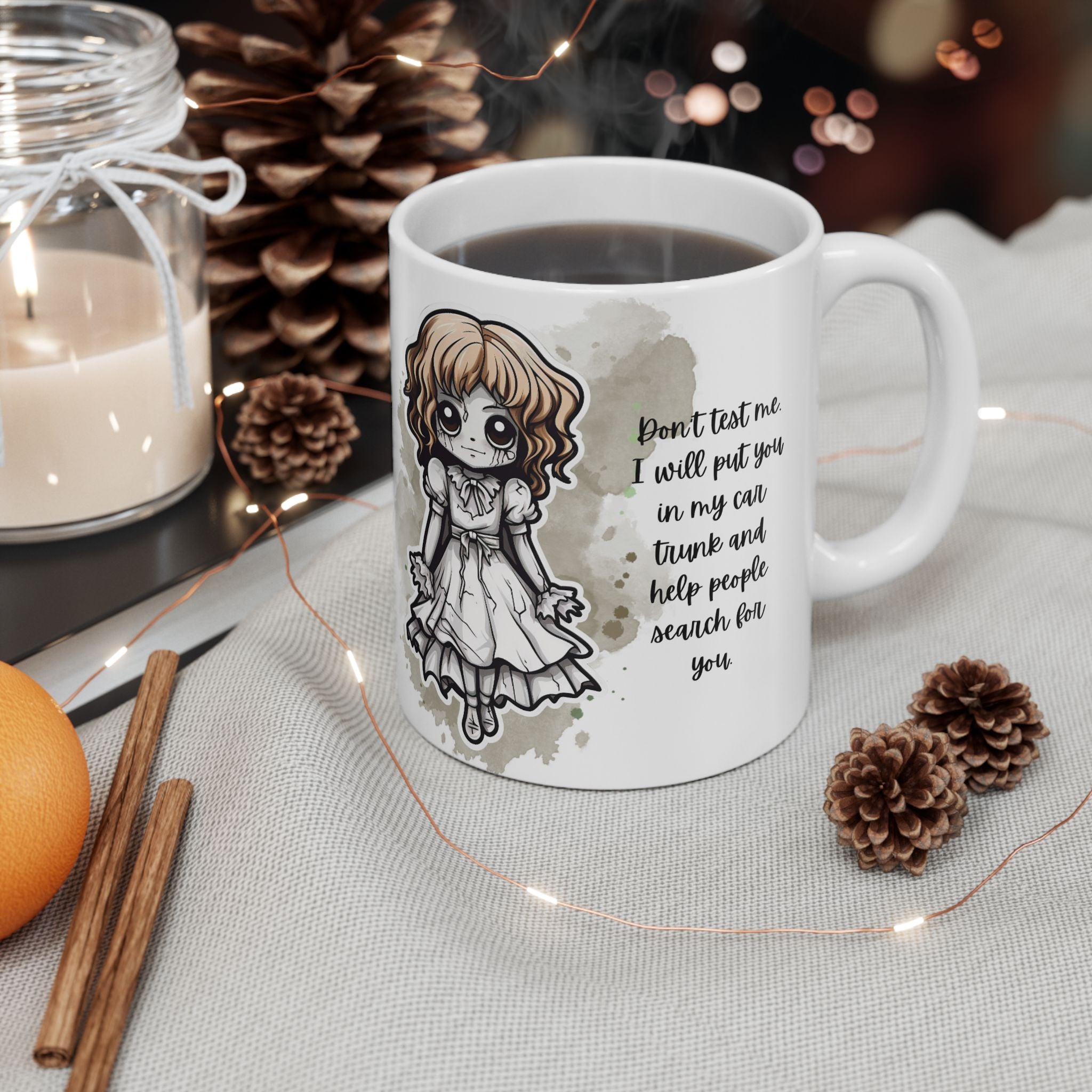 Creepy Doll Ceramic Mug with Playful Design - Perfect Gift for Friends, Family, and Special Occasions