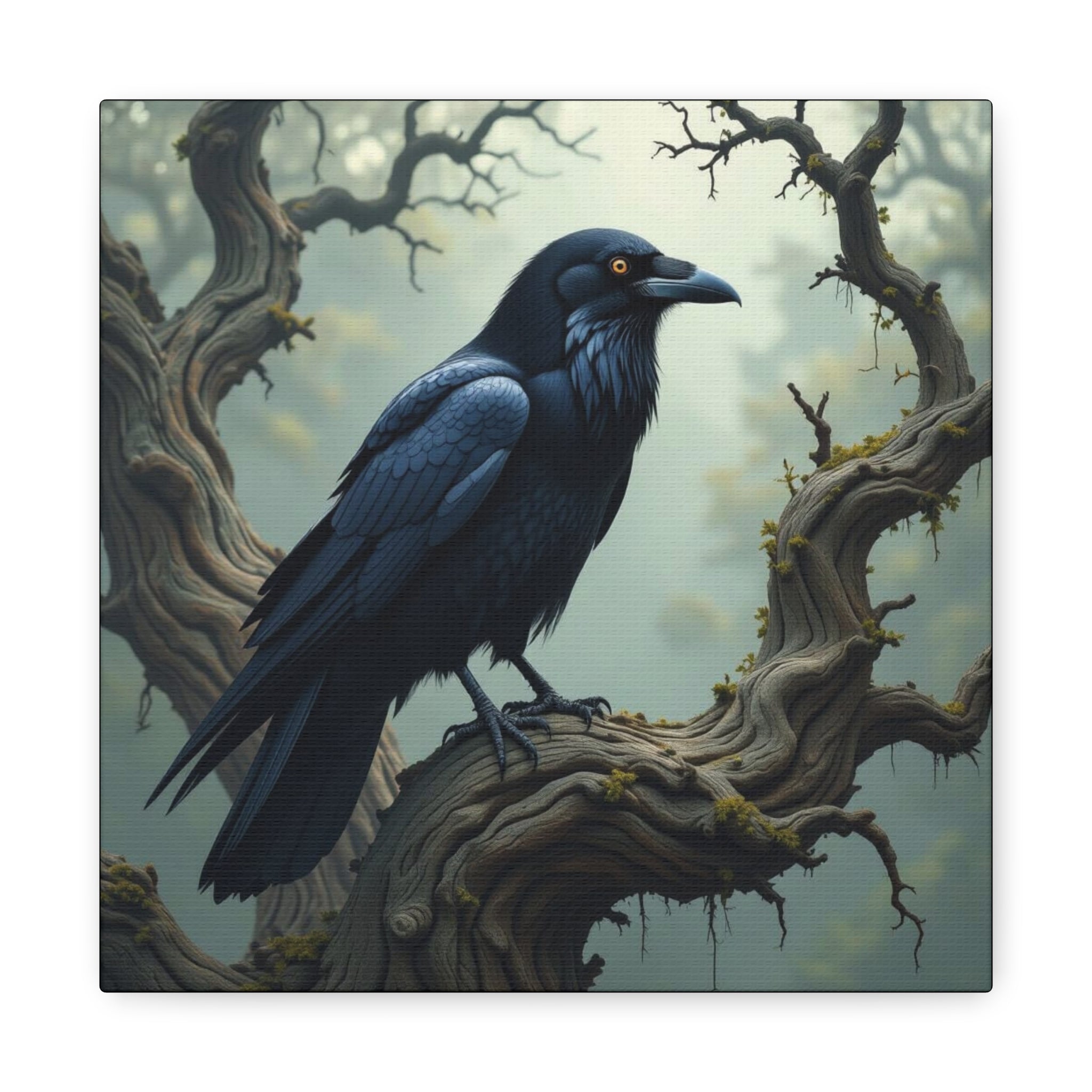 Mystical Raven Canvas Art, Black Bird Wall Decor, Gothic Home Accent, Halloween Decoration, Nature Artwork