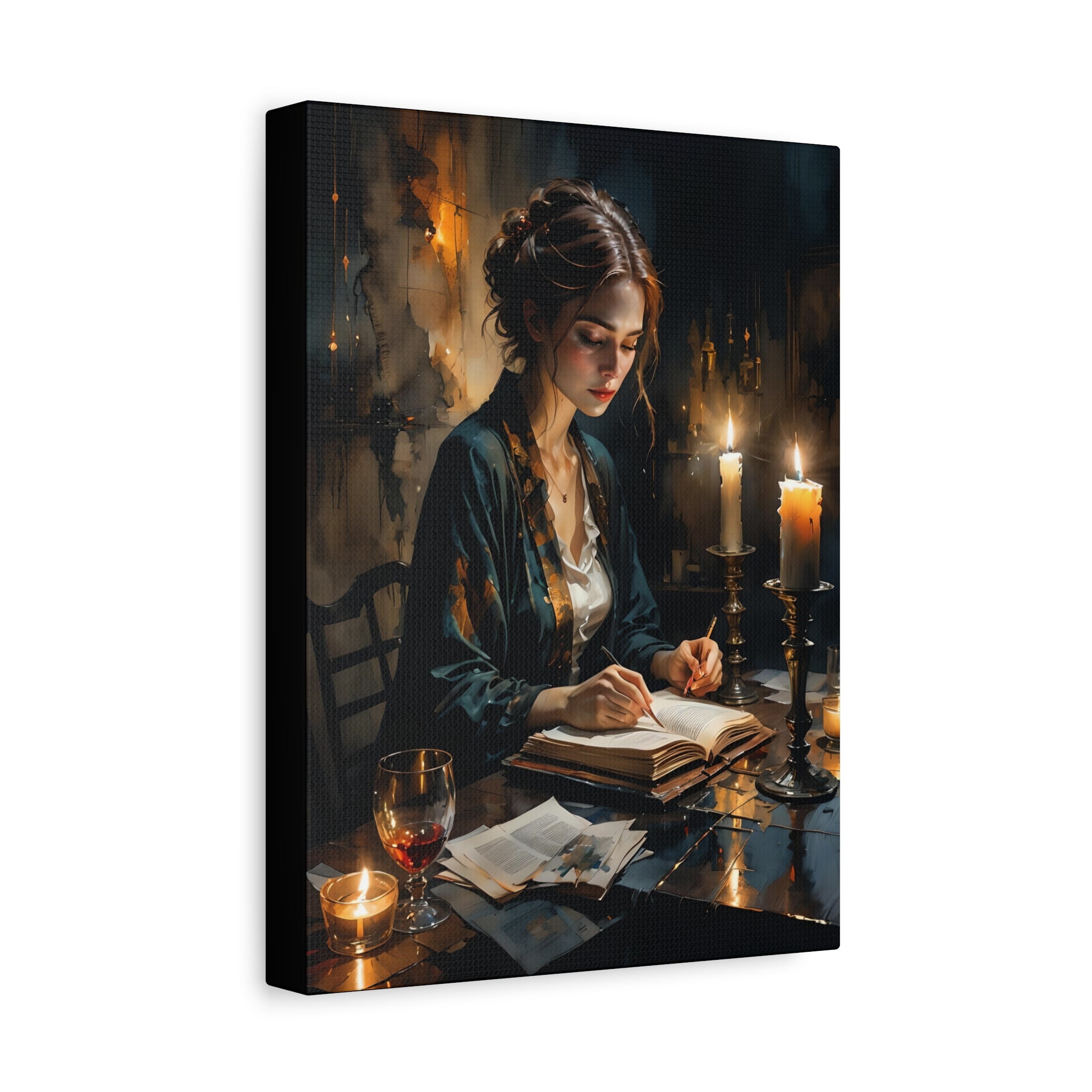 The Writer Stretched Canvas Wall Art, Cozy Home Décor, Perfect Gift for Book Lovers, Mystical Artwork, Living Room Accent