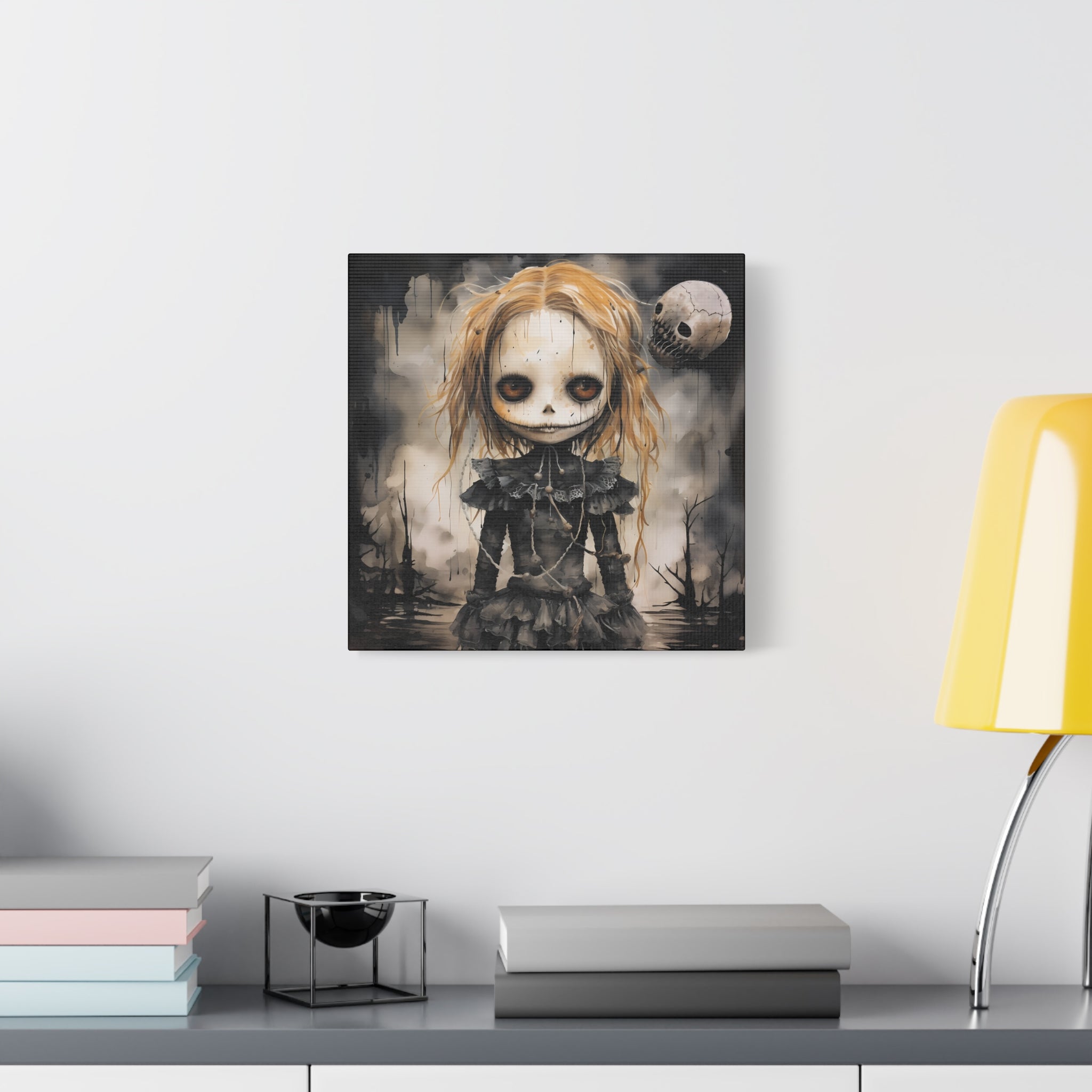 Creepy Doll Art Canvas, Gothic Wall Decor, Dark Aesthetic, Halloween Decor, Unique Home Print, Spooky Living Room Art