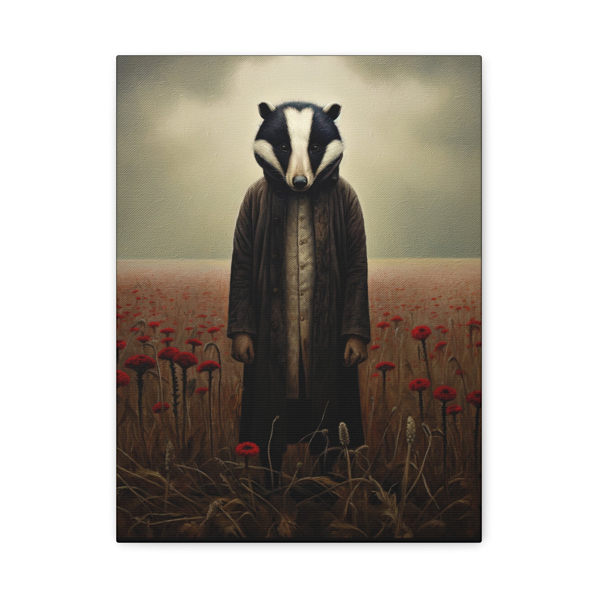 Folk Horror Badger Canvas Art, Unique Animal Wall Decor, Home Aesthetic Art, Gift for Animal Lovers, Quirky Housewarming Idea