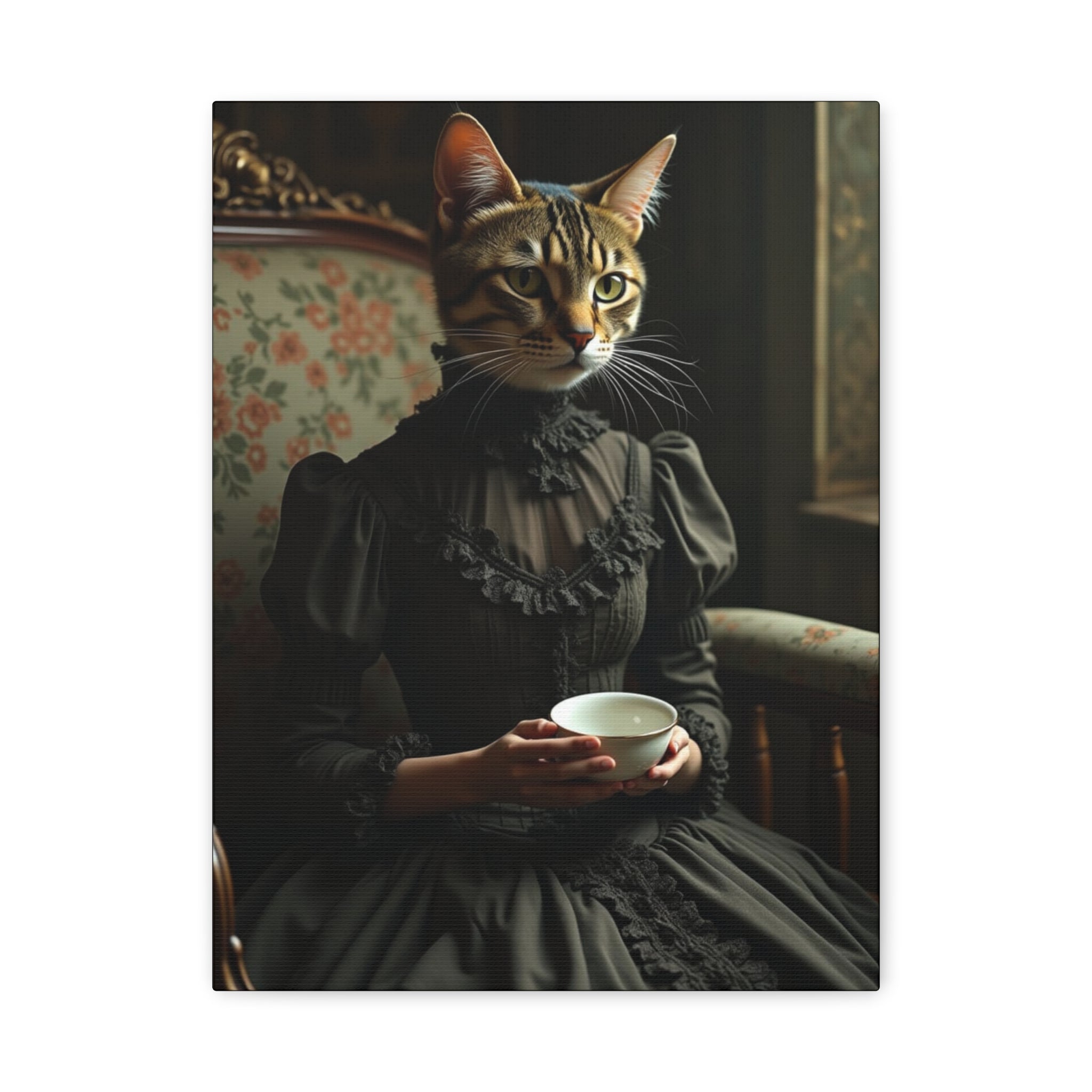 Folk Horror Cat Canvas Art, Whimsical Home Decor, Gift for Cat Lovers, Unique Wall Art, Vintage Style Decoration, Cat Illustration Print