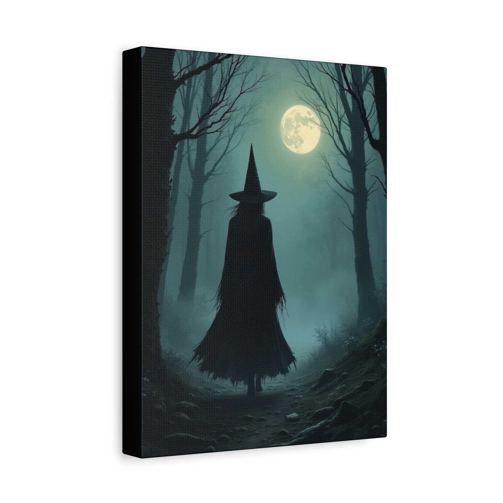 Full Moon Art Canvas, Spooky Wall Decor, Halloween Home Decoration, Witch Themed Gift, Witchy Artwork for October