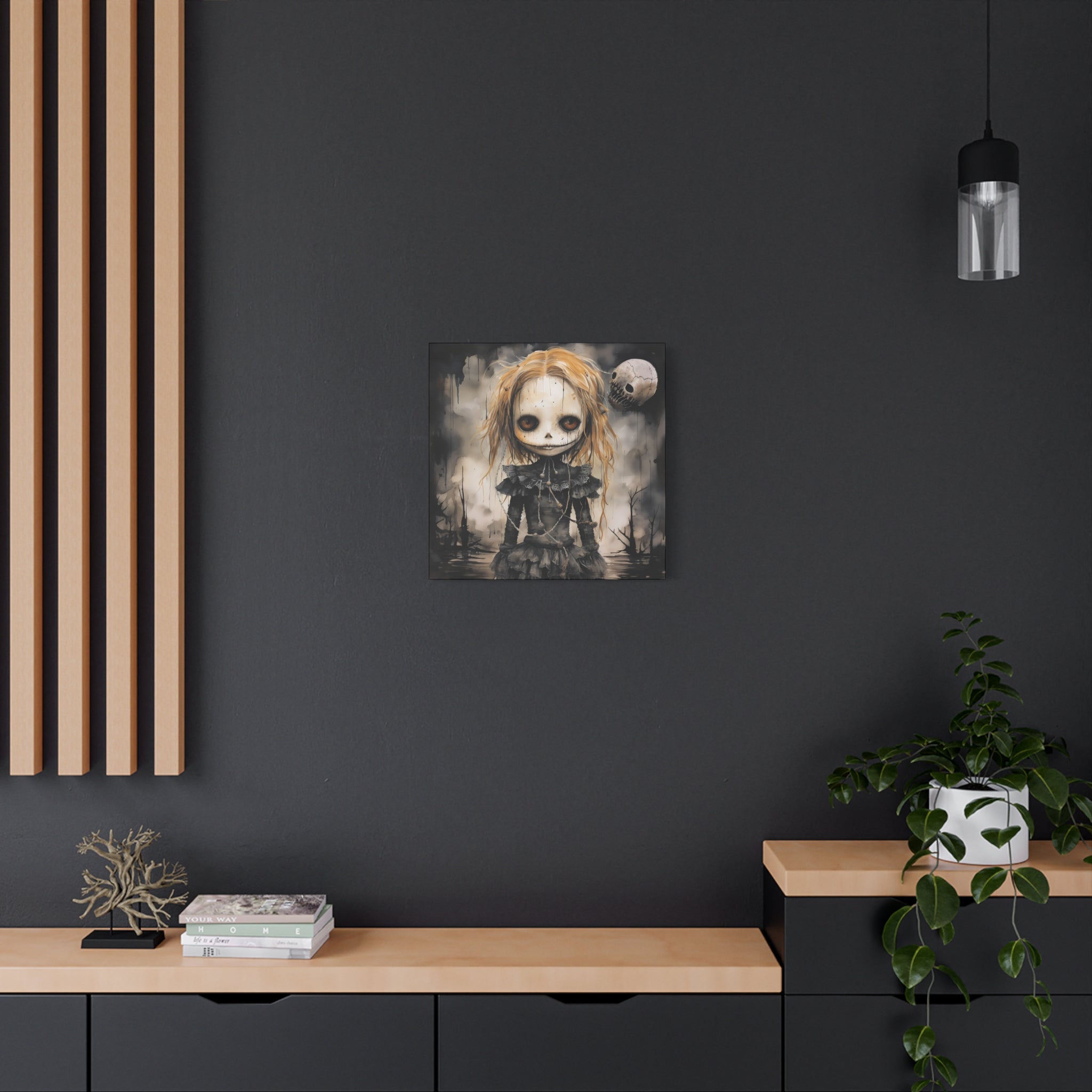 Creepy Doll Art Canvas, Gothic Wall Decor, Dark Aesthetic, Halloween Decor, Unique Home Print, Spooky Living Room Art