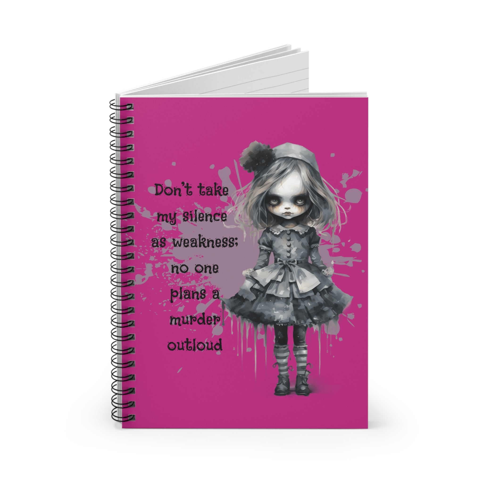 Creepy Doll Spiral Notebook - Don't Take My Silence as Weakness, Unique Gift for Note-Taking, Journaling, Spooky Decor, Halloween, Creative [...]