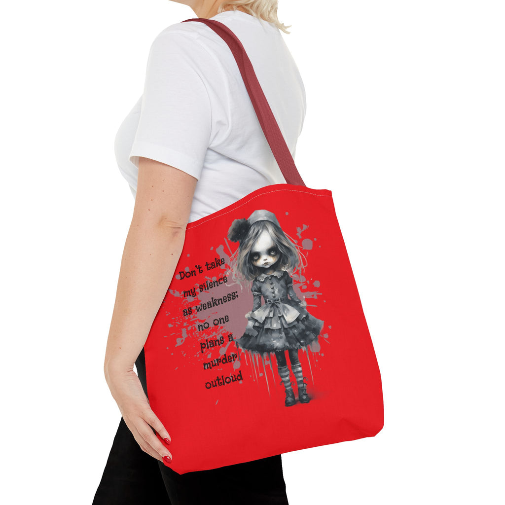 Creepy Doll Tote Bag: Don't Take My Silence As Weakness, Canvas Bag, Goth Style, Everyday Tote, Gift for Her