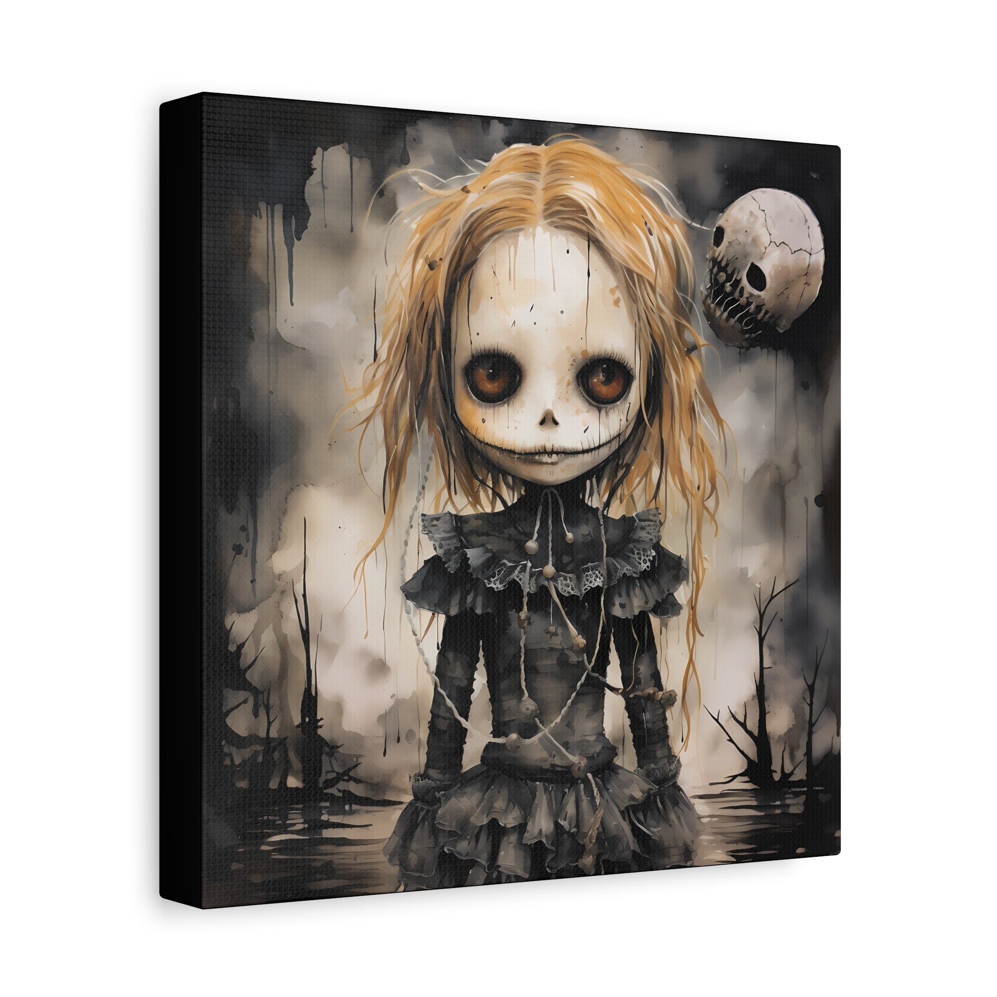 Creepy Doll Art Canvas, Gothic Wall Decor, Dark Aesthetic, Halloween Decor, Unique Home Print, Spooky Living Room Art