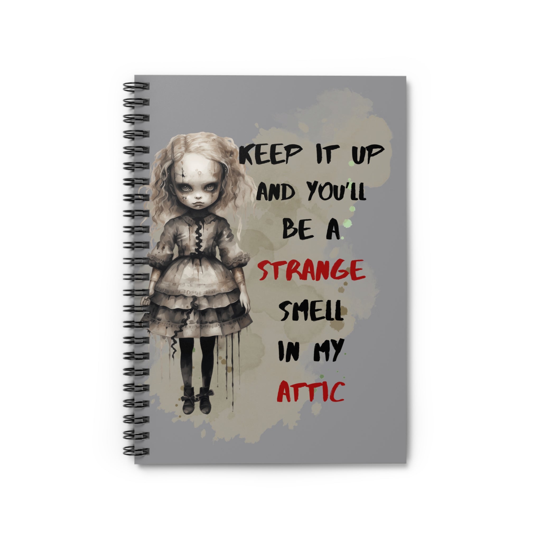 Creepy Doll Spiral Notebook - Creepy Doll Design, Journaling, Gift for Halloween, Eerie Art Journal, Unique Stationery
