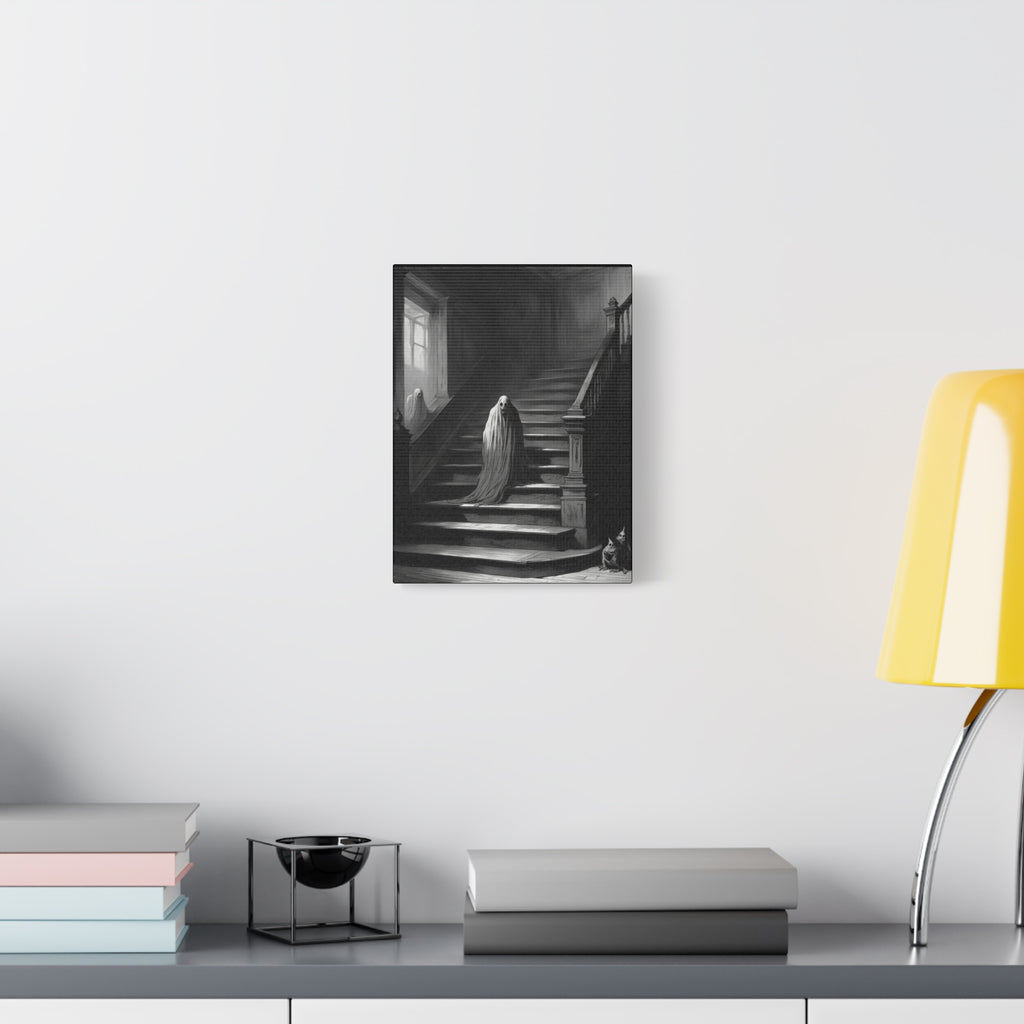 Haunted Staircase Canvas Art, Black and White Wall Decor, Gothic Home Decor, Spooky Halloween Artwork, Unique Gift for Horror Lovers