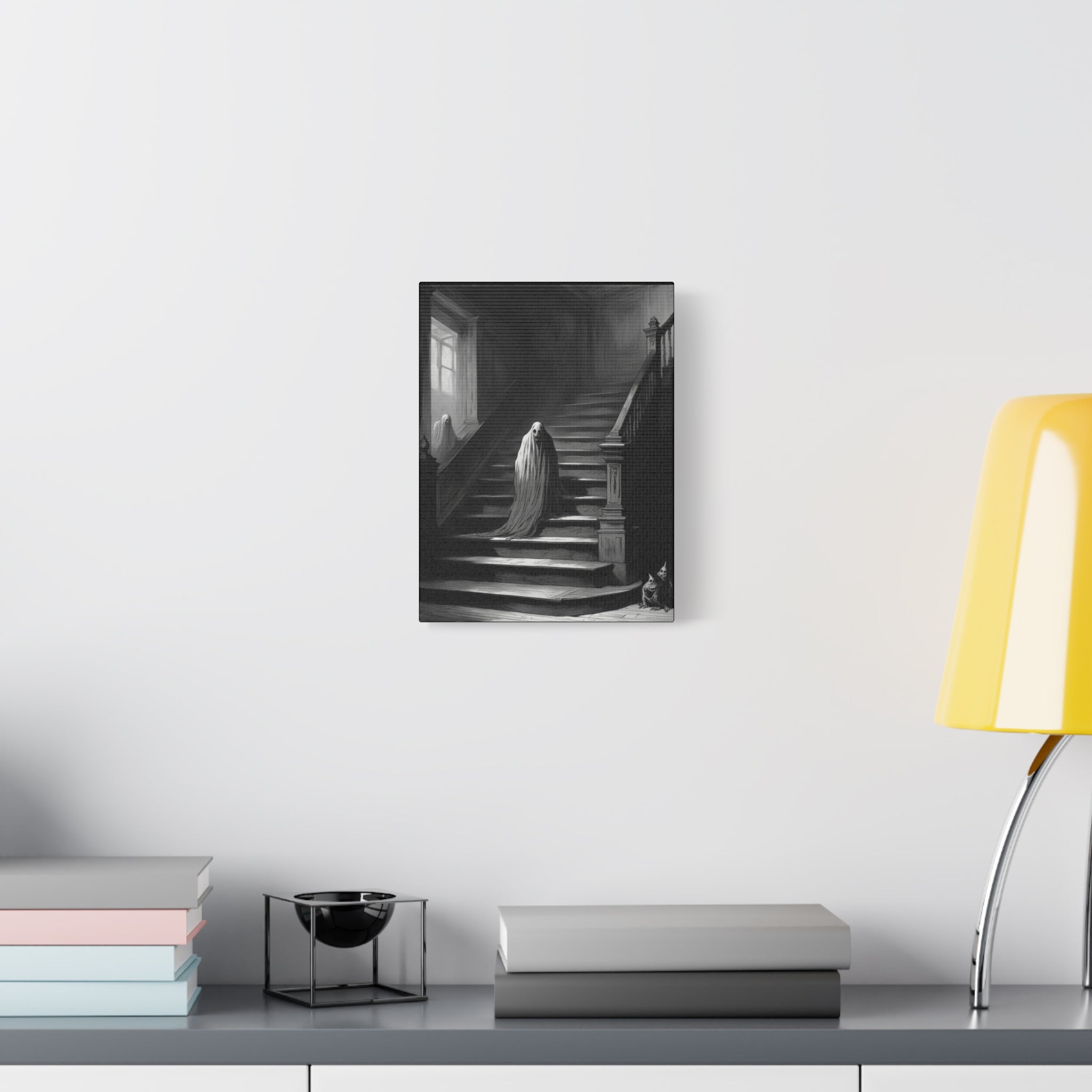 Haunted Staircase Canvas Art, Black and White Wall Decor, Gothic Home Decor, Spooky Halloween Artwork, Unique Gift for Horror Lovers
