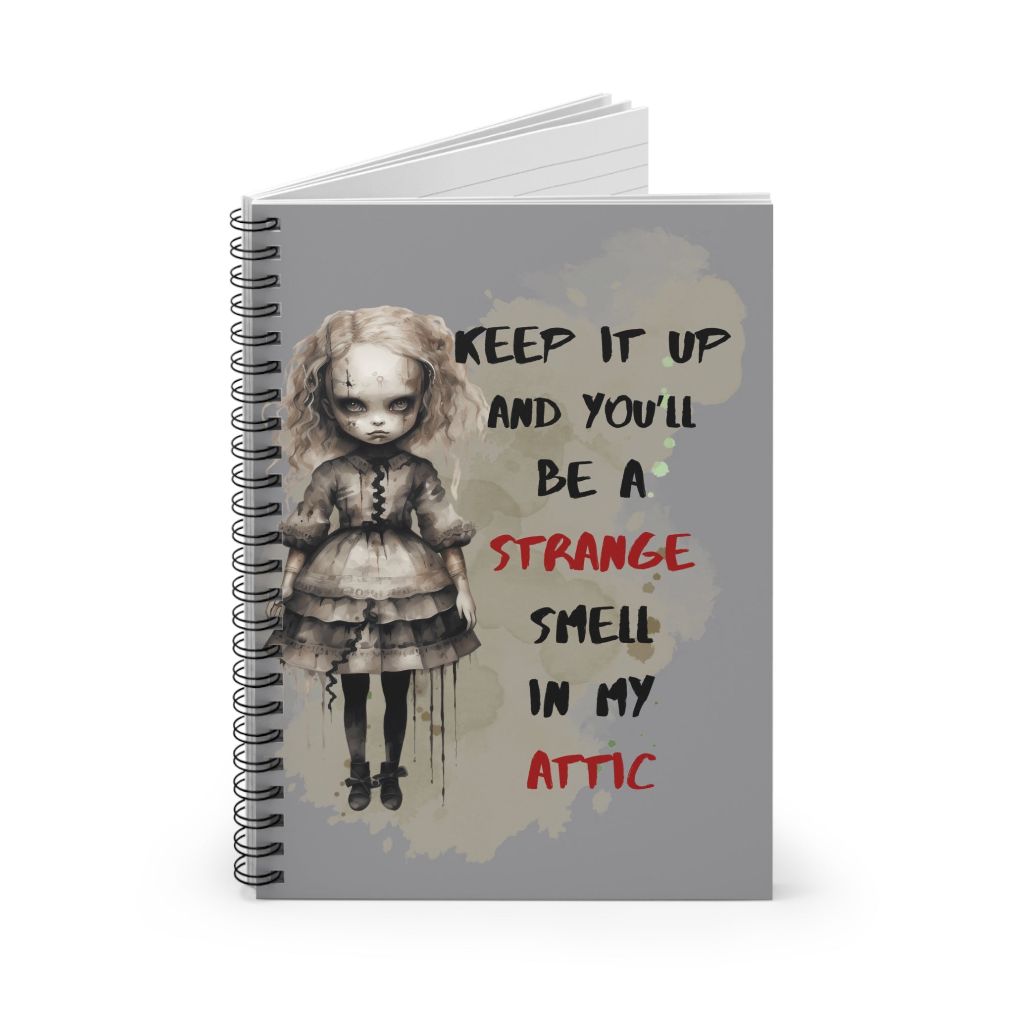 Creepy Doll Spiral Notebook - Creepy Doll Design, Journaling, Gift for Halloween, Eerie Art Journal, Unique Stationery