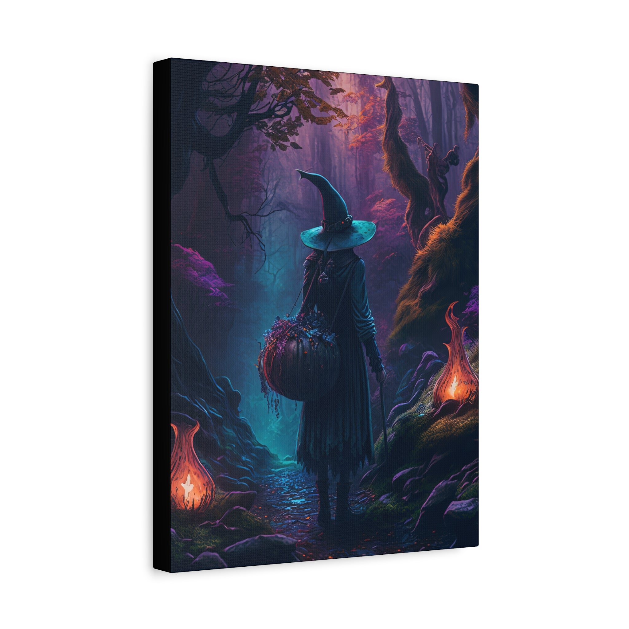 Night Herb Gathering Canvas Art, Witch Decor, Halloween Wall art, Fantasy Artwork, Boho Decor, Gift for Witch Lovers
