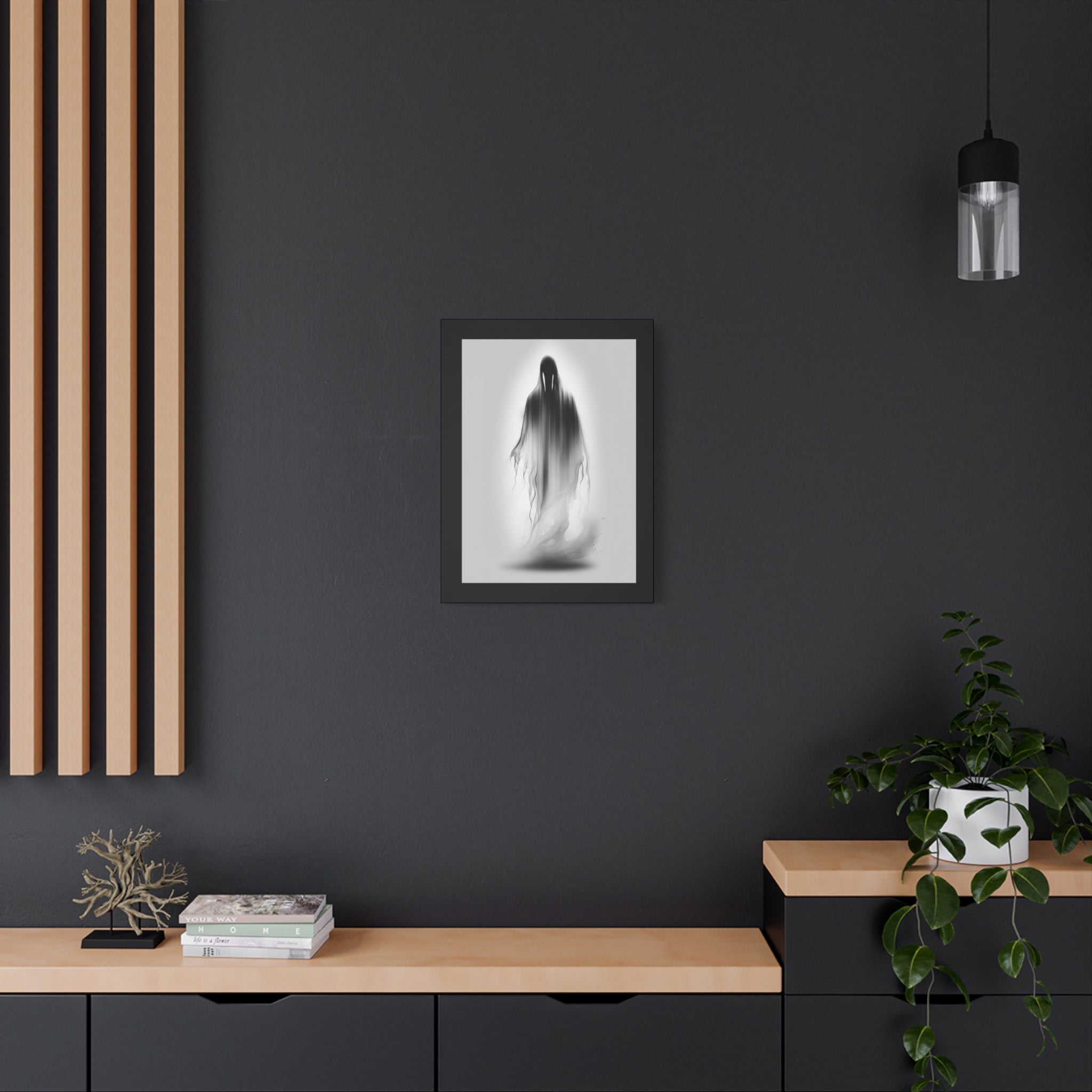 Spectre Art Print, Framed Wall Decor, Halloween Home Decoration, Monochrome Canvas, Gothic Room Accent