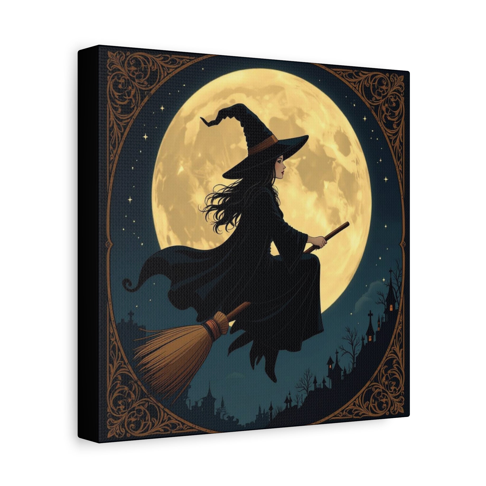 Witching Hour Canvas Art | Vintage Halloween Decoration, Spooky Home Decor, Magical Wall Art, Witch Decor, Full Moon Artwork