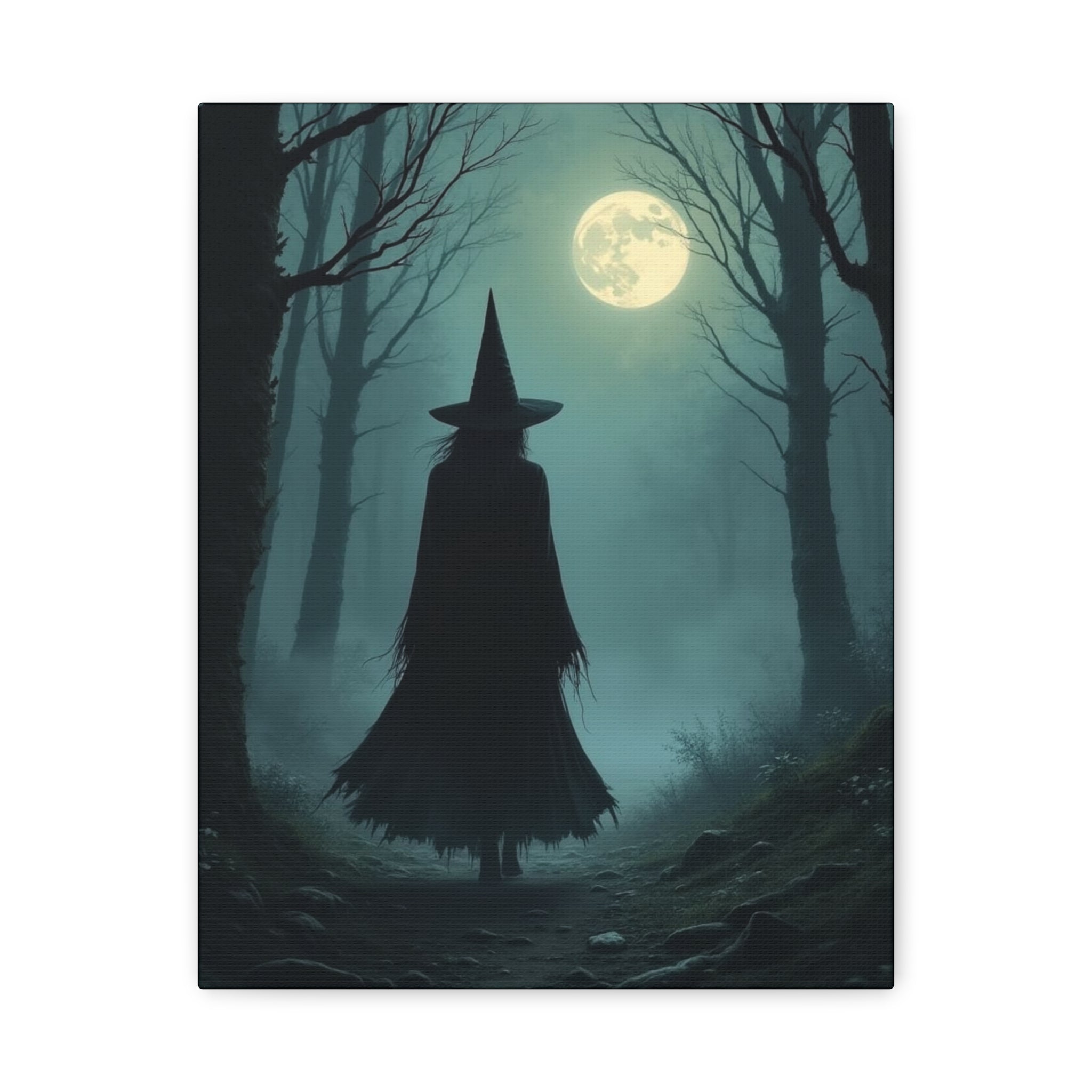 Full Moon Art Canvas, Spooky Wall Decor, Halloween Home Decoration, Witch Themed Gift, Witchy Artwork for October