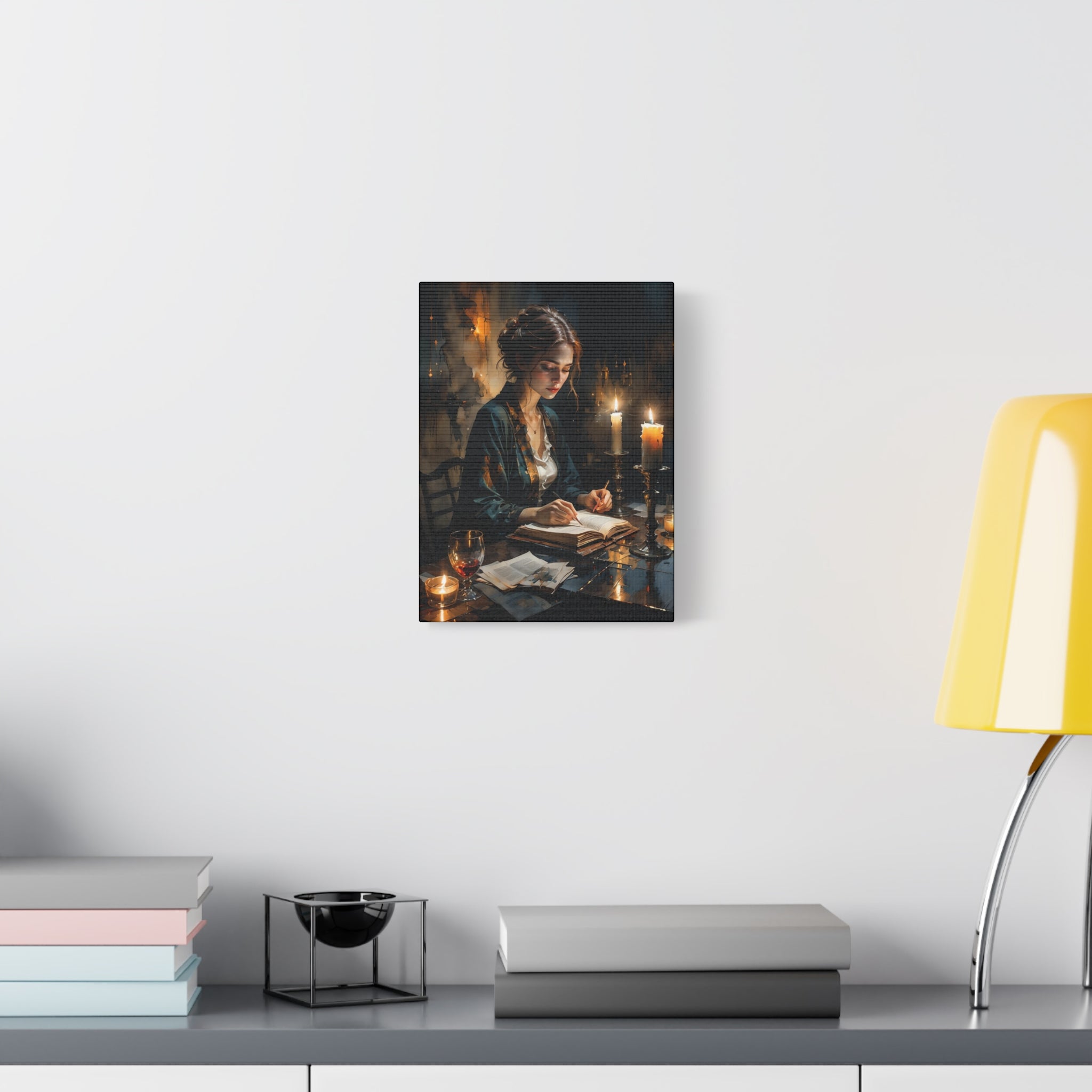 The Writer Stretched Canvas Wall Art, Cozy Home Décor, Perfect Gift for Book Lovers, Mystical Artwork, Living Room Accent