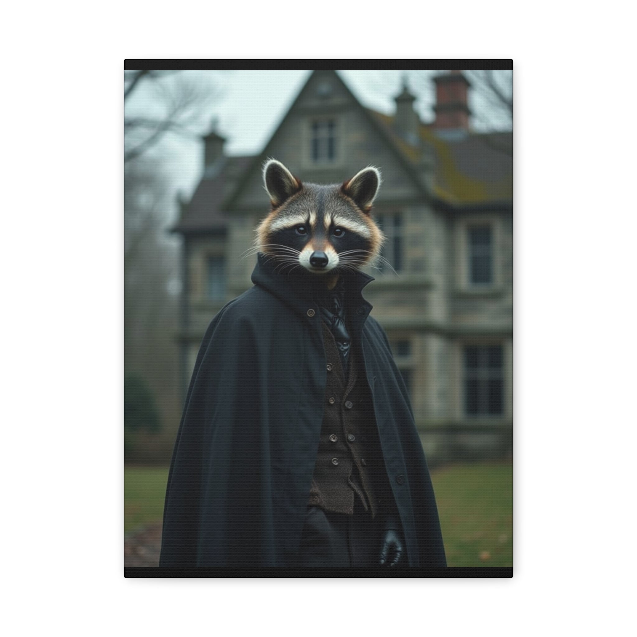 Folk Horror Raccoon Art Canvas, Raccoon Decor, Unique Wall Art, Home Aesthetic, Quirky Animal Portrait, Gift for Animal Lovers