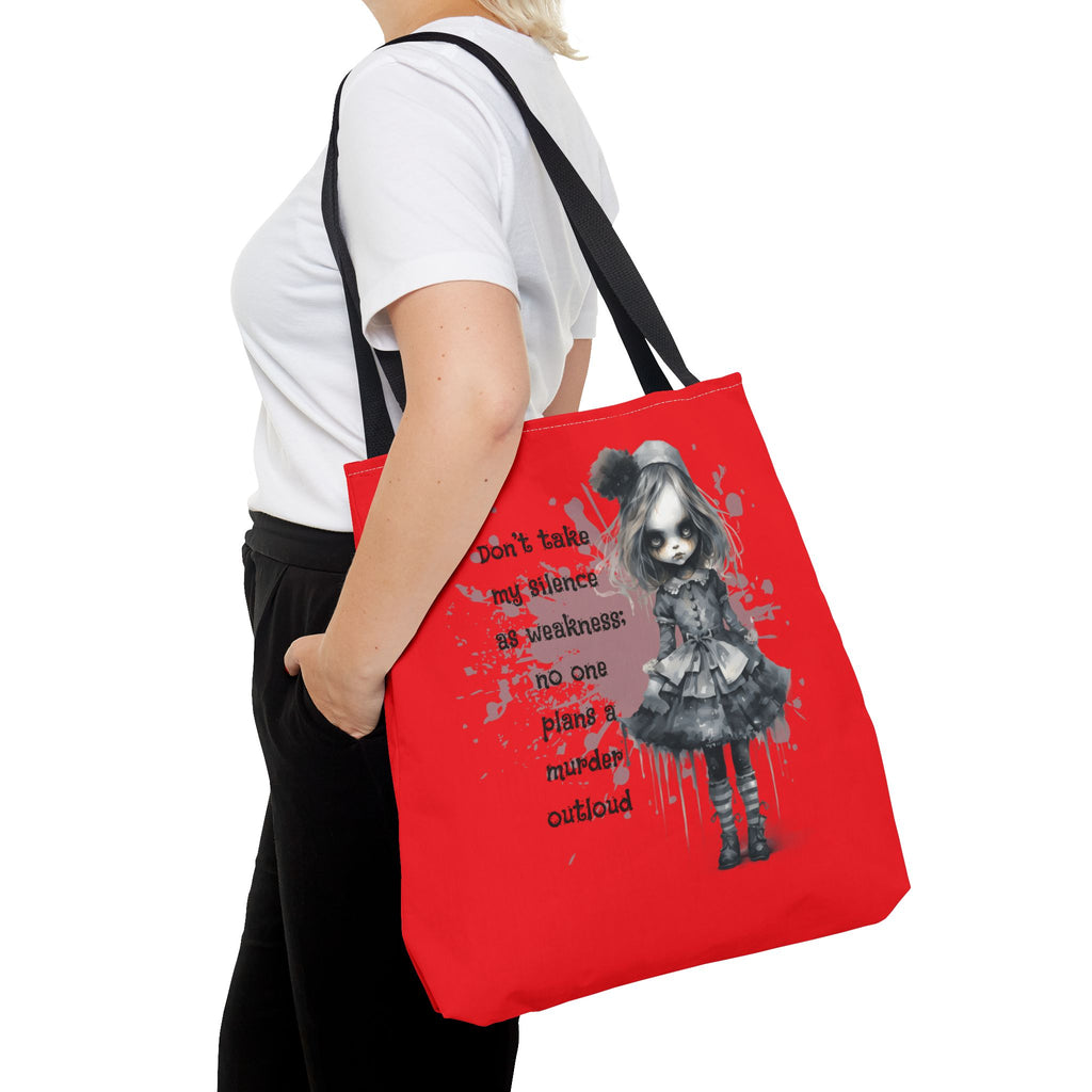 Creepy Doll Tote Bag: Don't Take My Silence As Weakness, Canvas Bag, Goth Style, Everyday Tote, Gift for Her