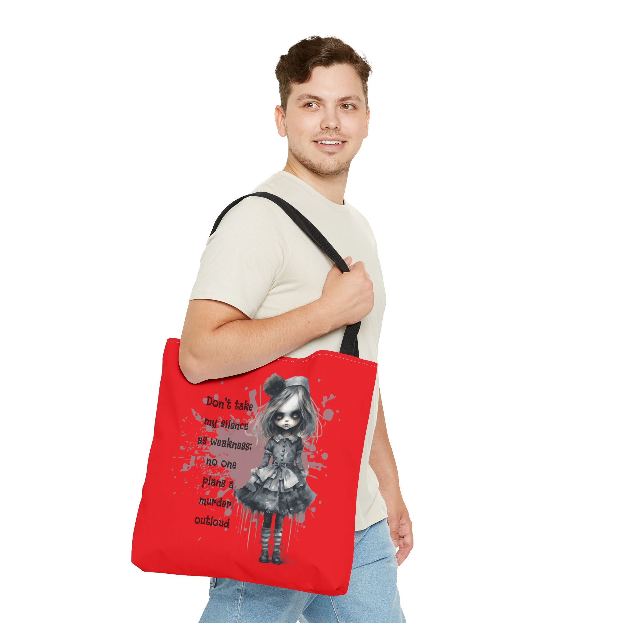 Creepy Doll Tote Bag: Don't Take My Silence As Weakness, Canvas Bag, Goth Style, Everyday Tote, Gift for Her