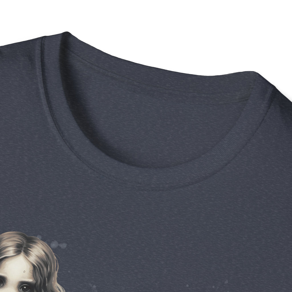 Creepy Doll  Humor T-Shirt, Unisex Softstyle Tee, Quirky Graphic Shirt, Halloween Outfit, Unique Gift Idea, Funny Apparel