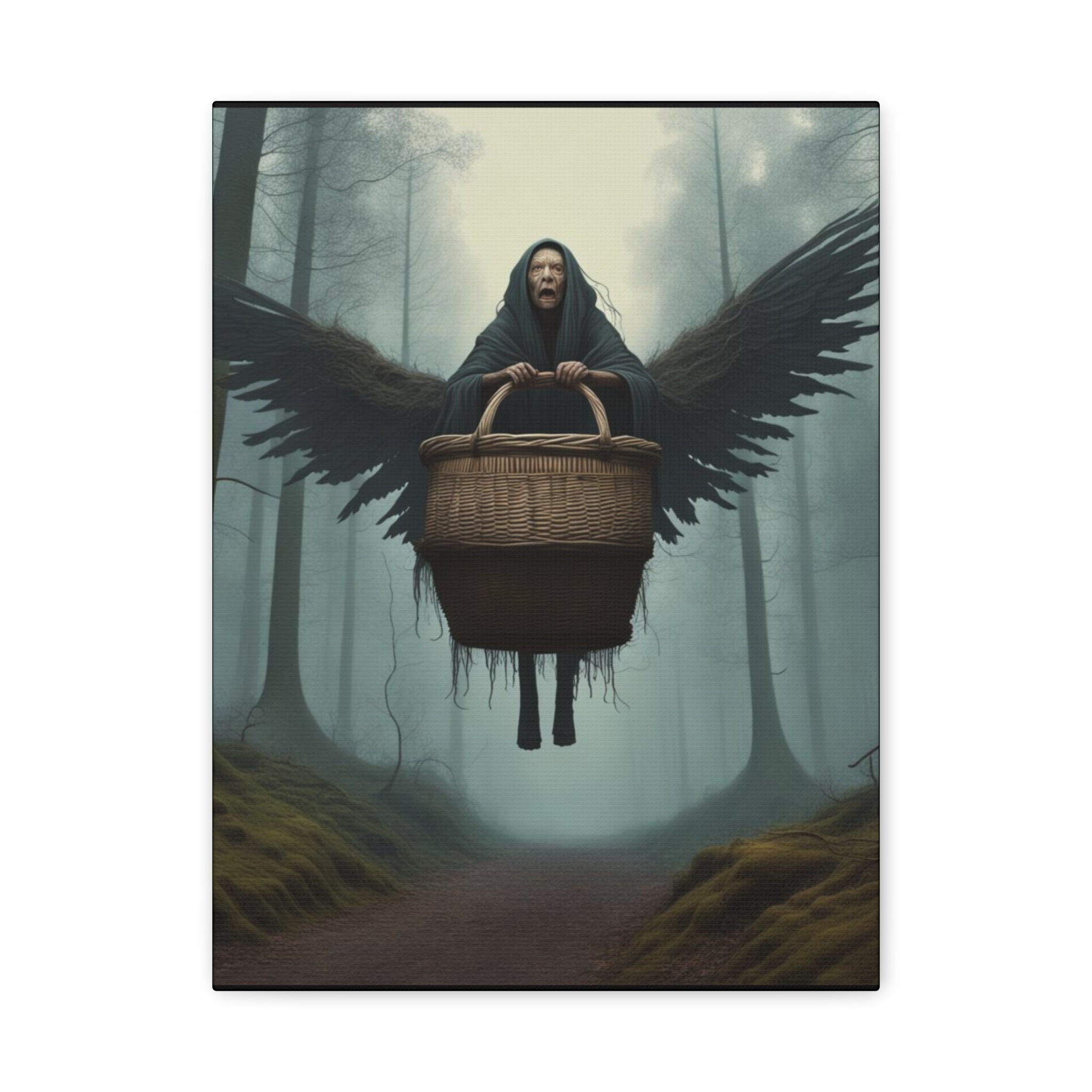 Baba Yaga Wall Art Canvas, Dark Angel Decor, Gothic Home Decor, Unique Gift for Art Lovers, Witchy Wall Art, Mysterious Art Print