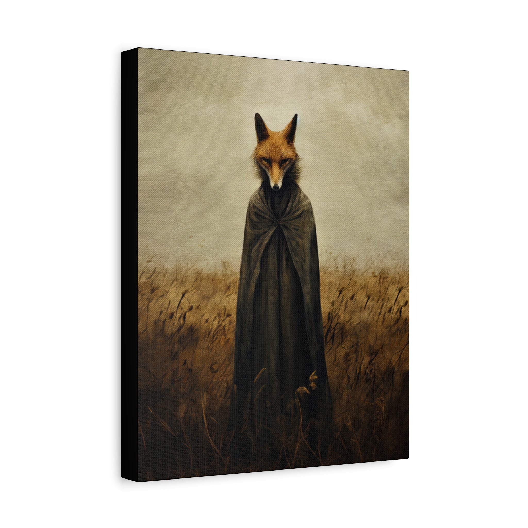 Folk Horror Fox Canvas Wall Art, Animal Artwork, Nature Decor, Living Room, Gift for Animal Lovers, Home Wall Decoration