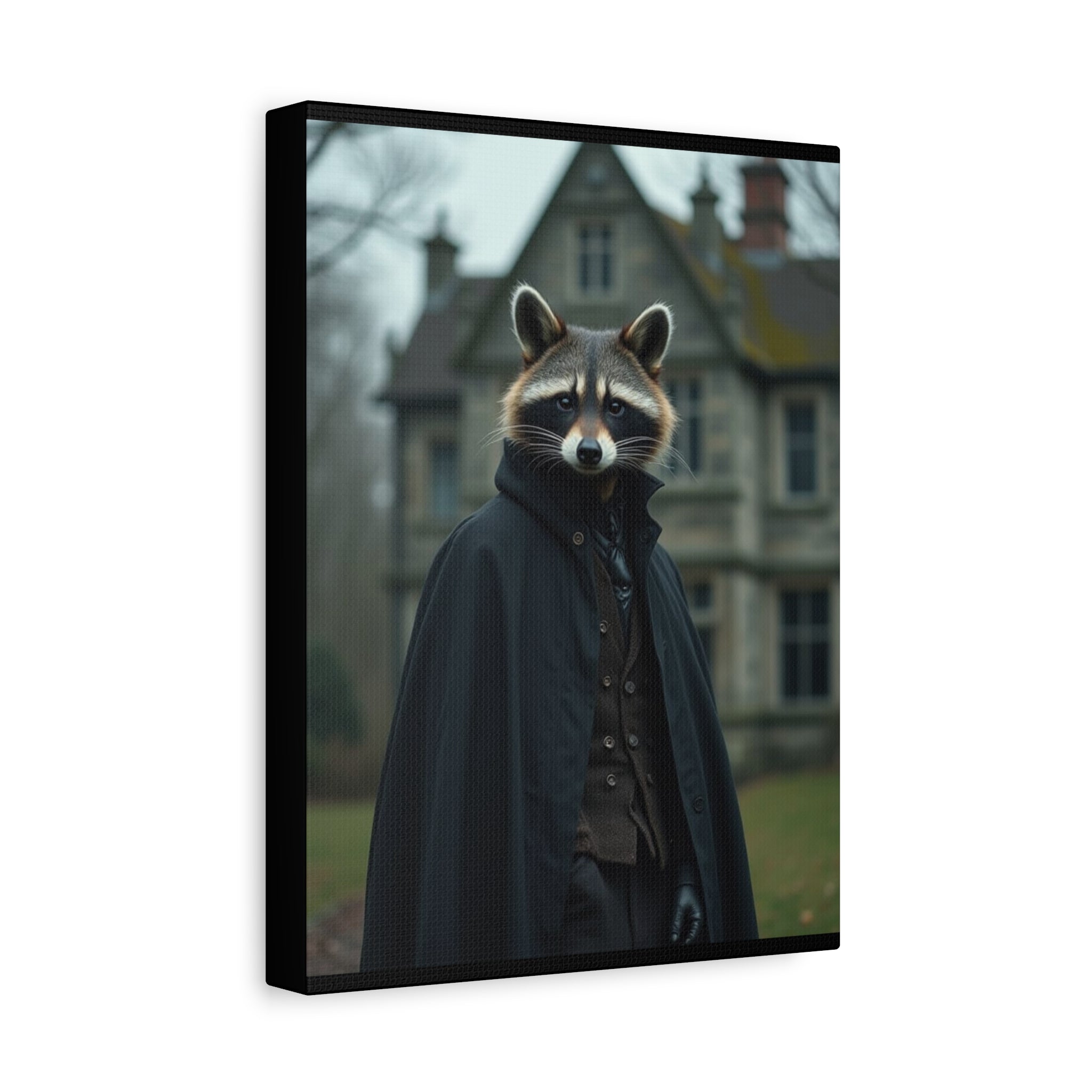 Folk Horror Raccoon Art Canvas, Raccoon Decor, Unique Wall Art, Home Aesthetic, Quirky Animal Portrait, Gift for Animal Lovers