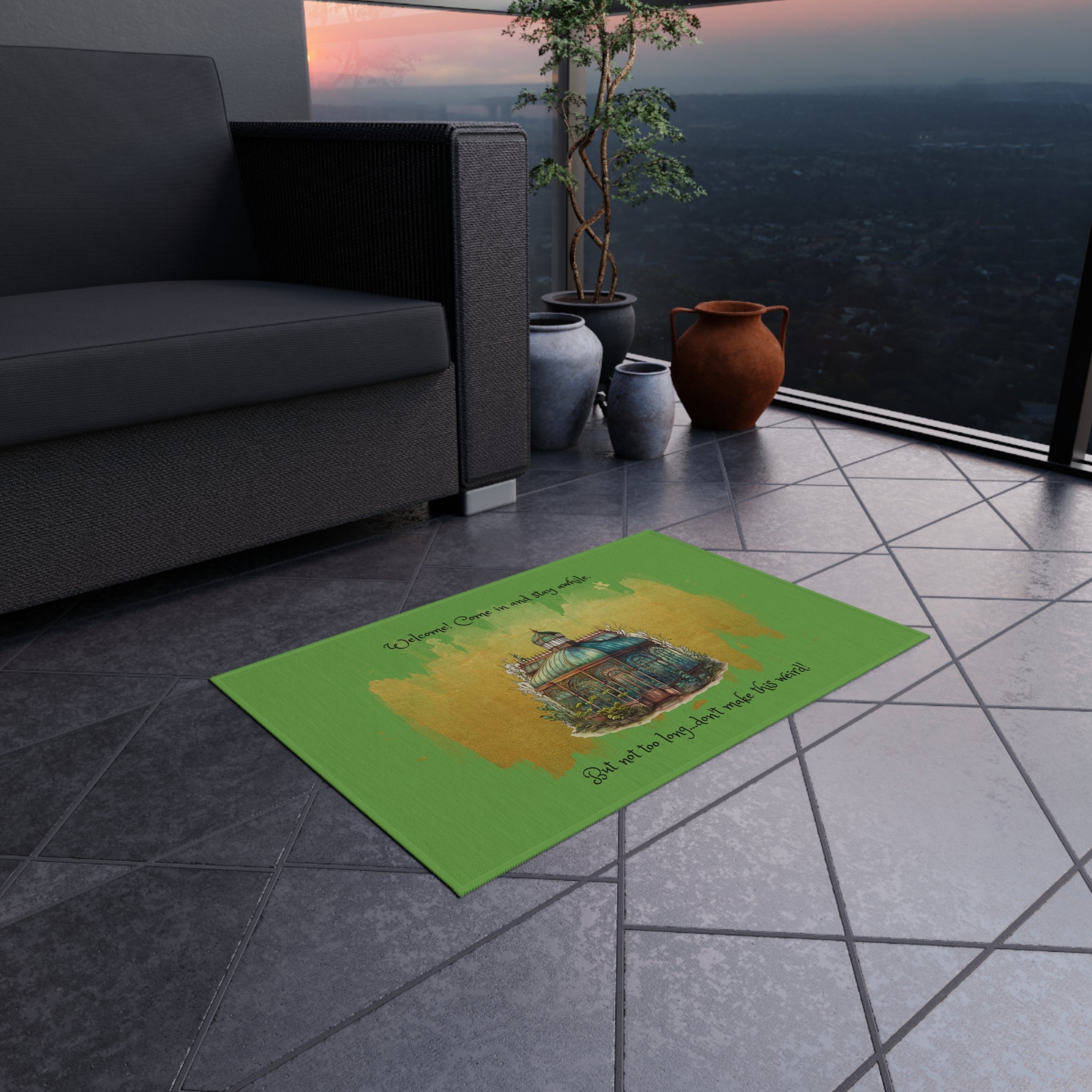 Creepy Garden Outdoor Rug, Garden Decor, Patio Mat, Nature Vibe, Summer Entertaining, Housewarming Gift
