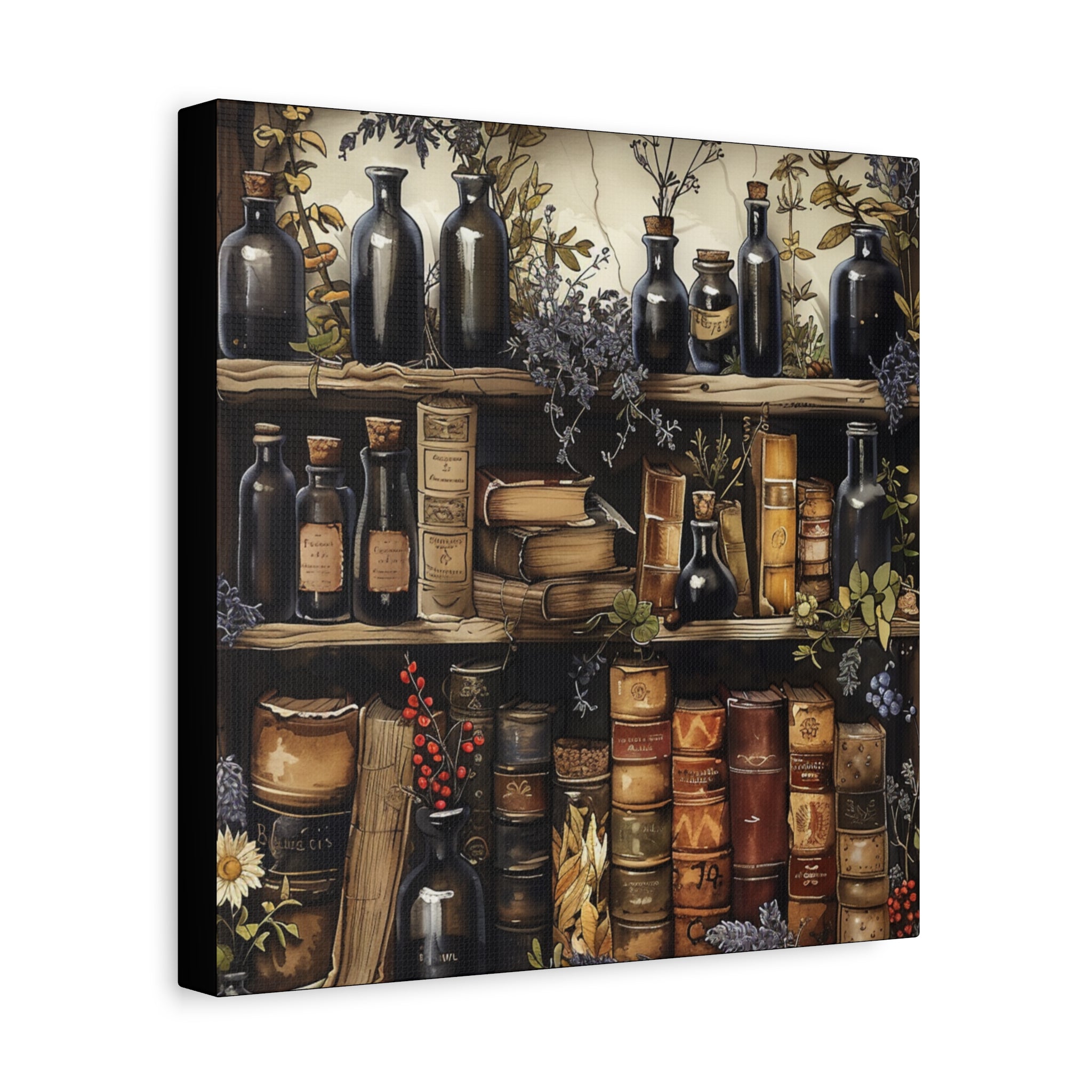 Vintage Bookstore Wall Art, Garden Decor, Black Bottle Artwork, Home Office Prints, Literary Gift, Cozy Aesthetic