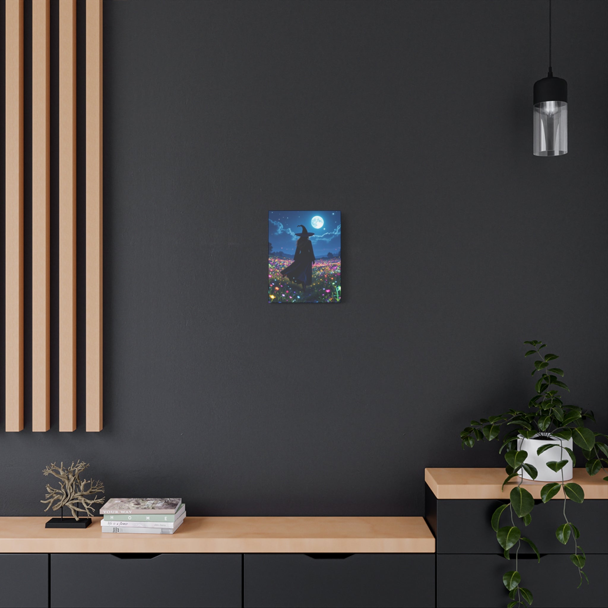 The Night Vale Canvas Print, Enchanted Wall Art, Moonlit Landscape, Halloween Decor, Gift for Witch Lovers