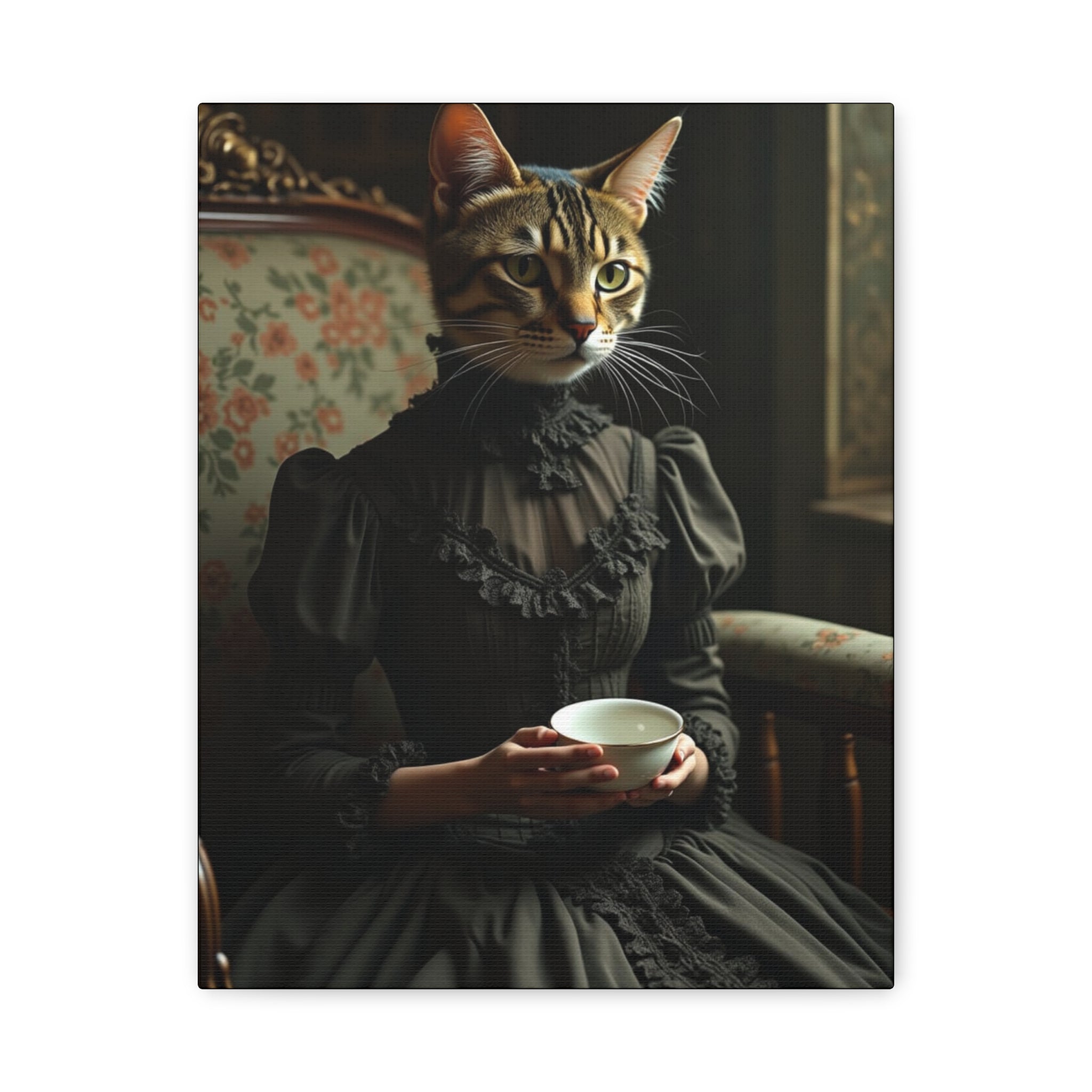 Folk Horror Cat Canvas Art, Whimsical Home Decor, Gift for Cat Lovers, Unique Wall Art, Vintage Style Decoration, Cat Illustration Print