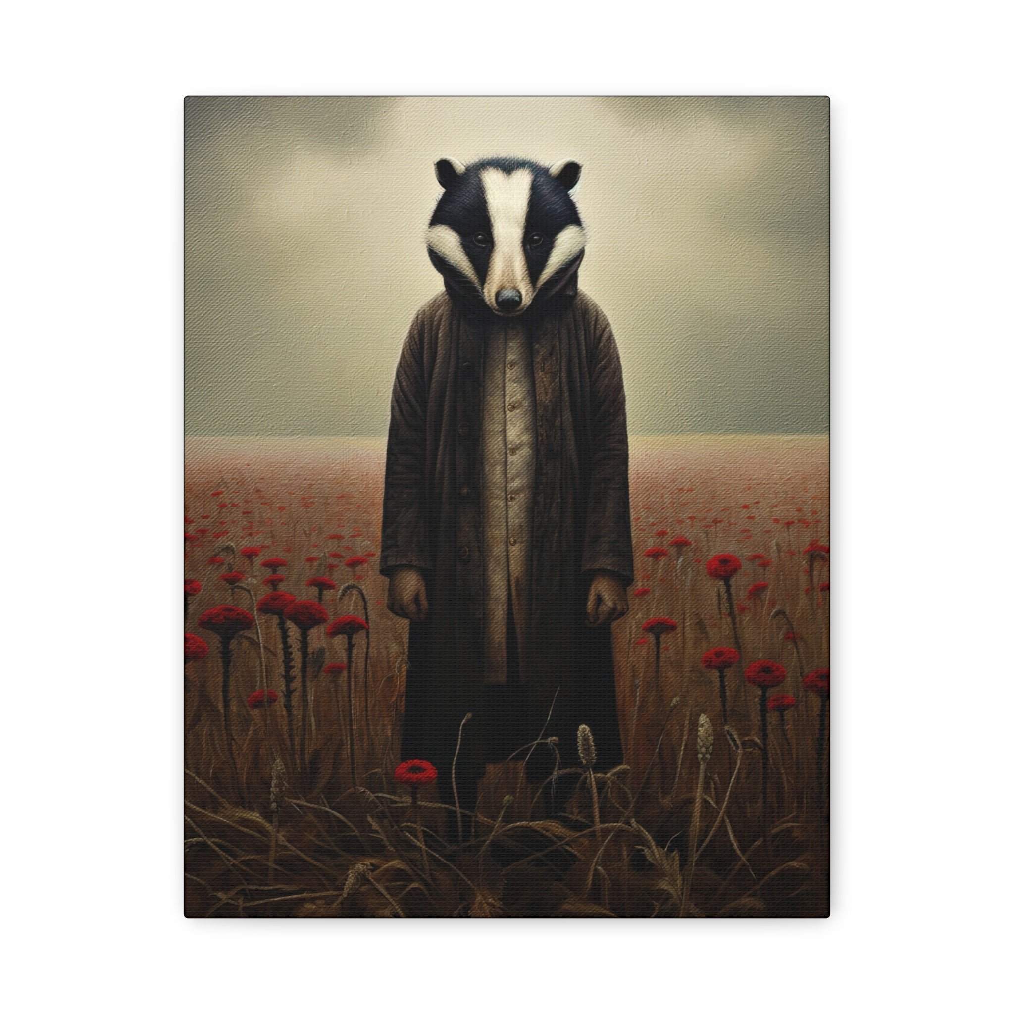 Folk Horror Badger Canvas Art, Unique Animal Wall Decor, Home Aesthetic Art, Gift for Animal Lovers, Quirky Housewarming Idea