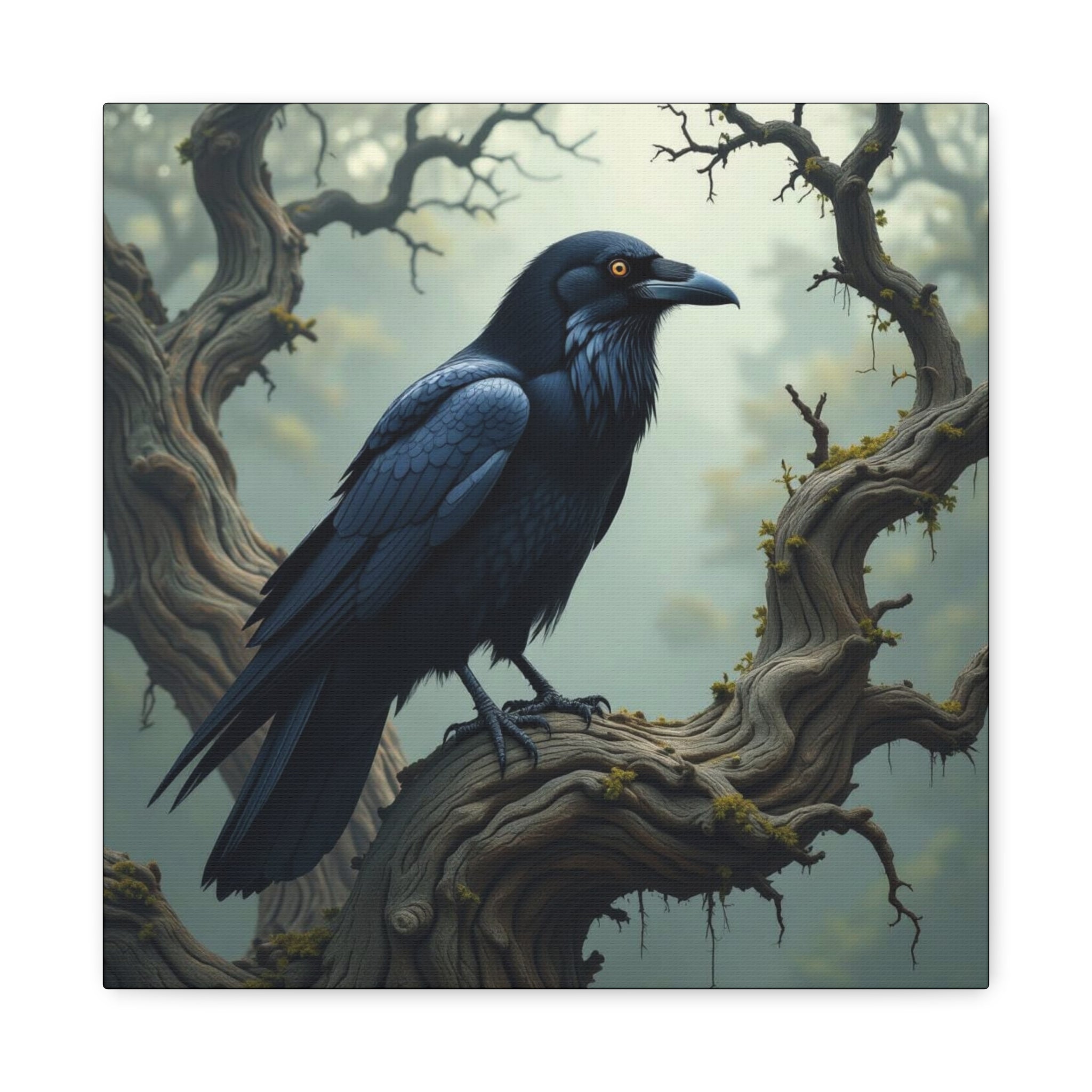 Mystical Raven Canvas Art, Black Bird Wall Decor, Gothic Home Accent, Halloween Decoration, Nature Artwork