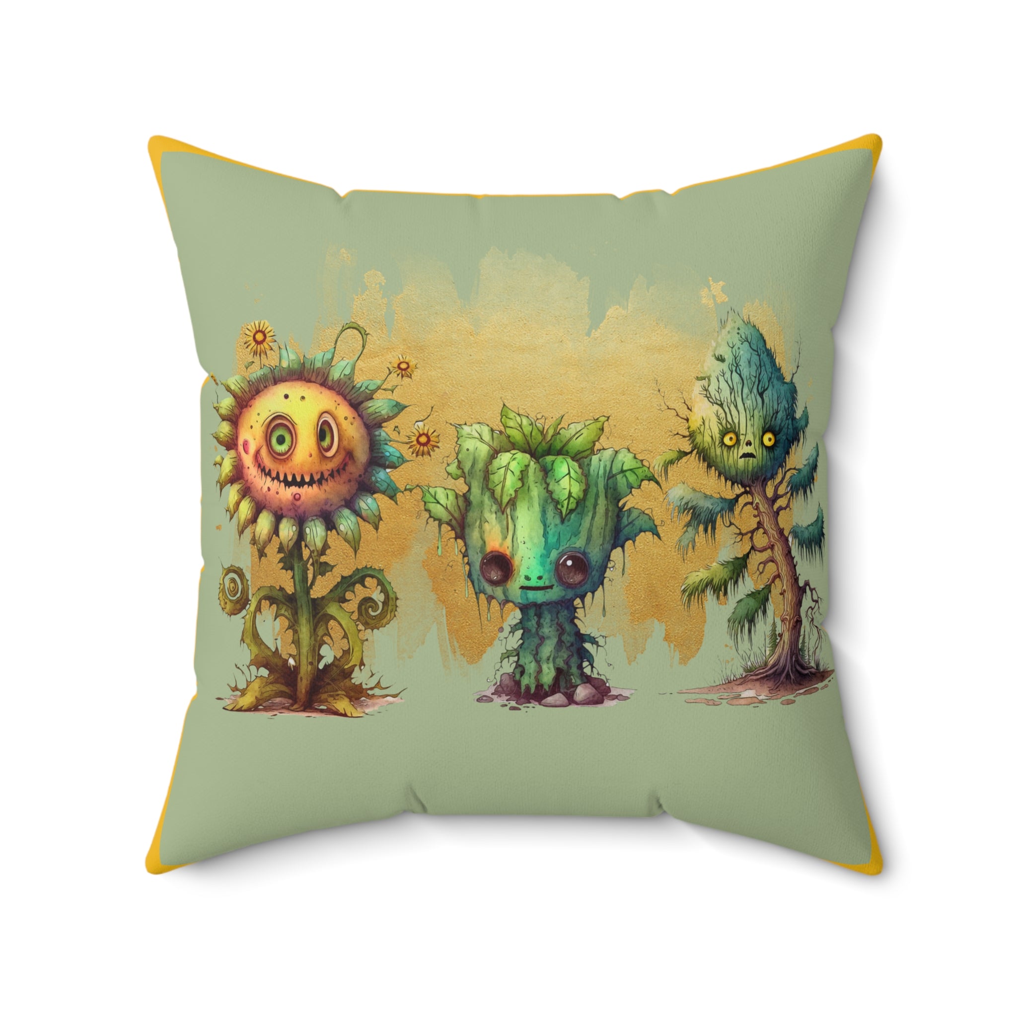 Creepy Garden 3 Plant Character Pillow, Decorative Cushion, Colorful Home Decor, Gift for Garden Lovers, Nursery Accent