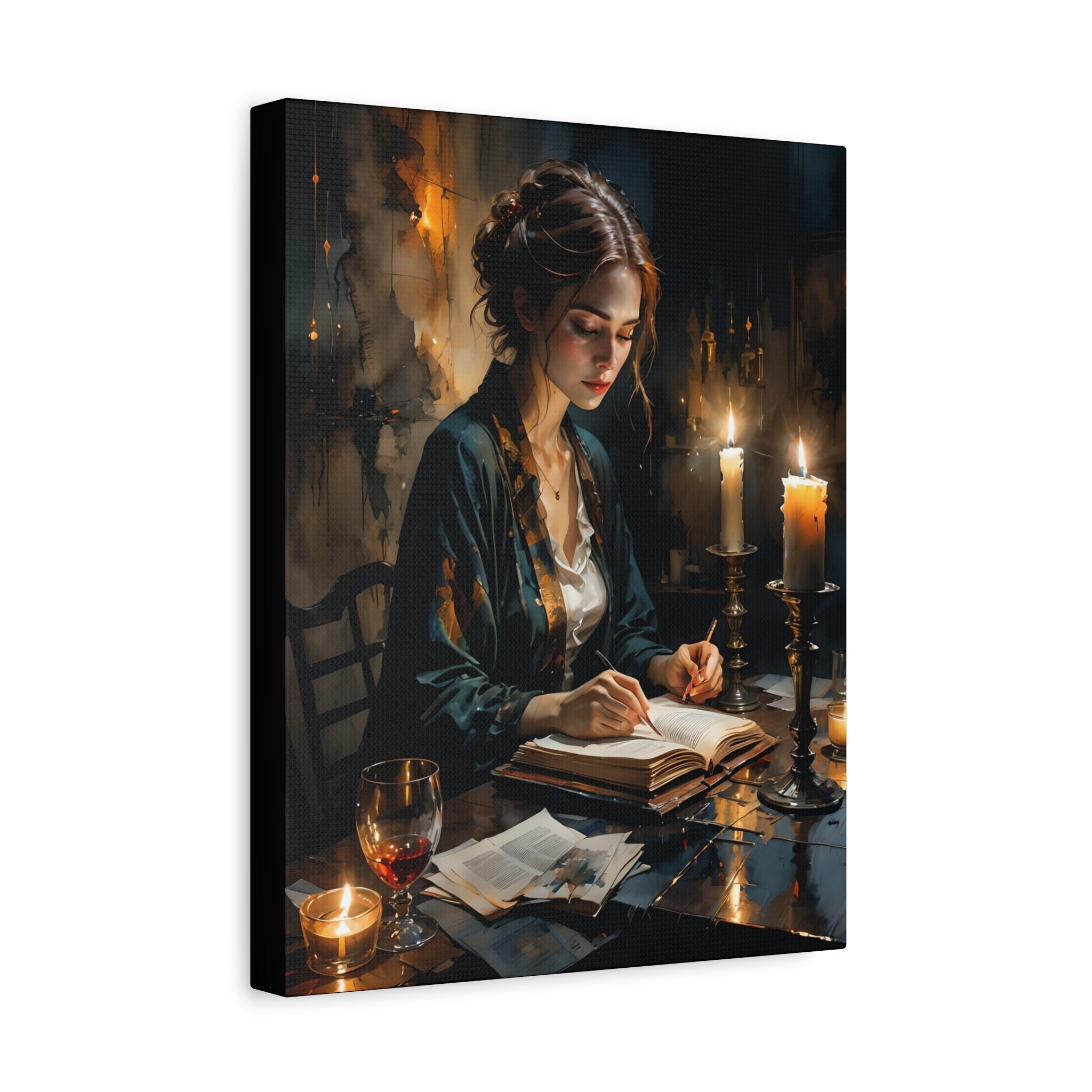 The Writer Stretched Canvas Wall Art, Cozy Home Décor, Perfect Gift for Book Lovers, Mystical Artwork, Living Room Accent