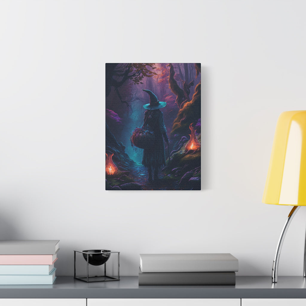Night Herb Gathering Canvas Art, Witch Decor, Halloween Wall art, Fantasy Artwork, Boho Decor, Gift for Witch Lovers