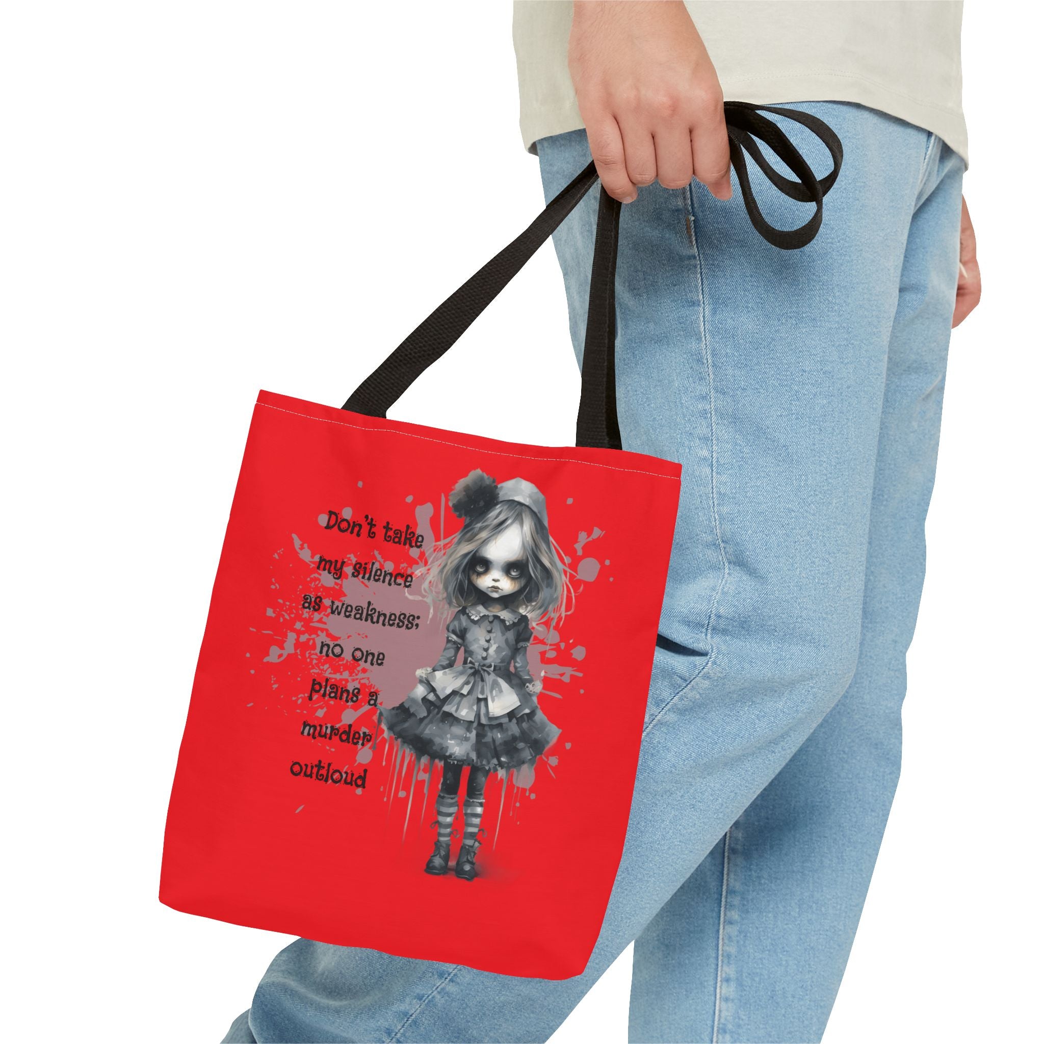 Creepy Doll Tote Bag: Don't Take My Silence As Weakness, Canvas Bag, Goth Style, Everyday Tote, Gift for Her