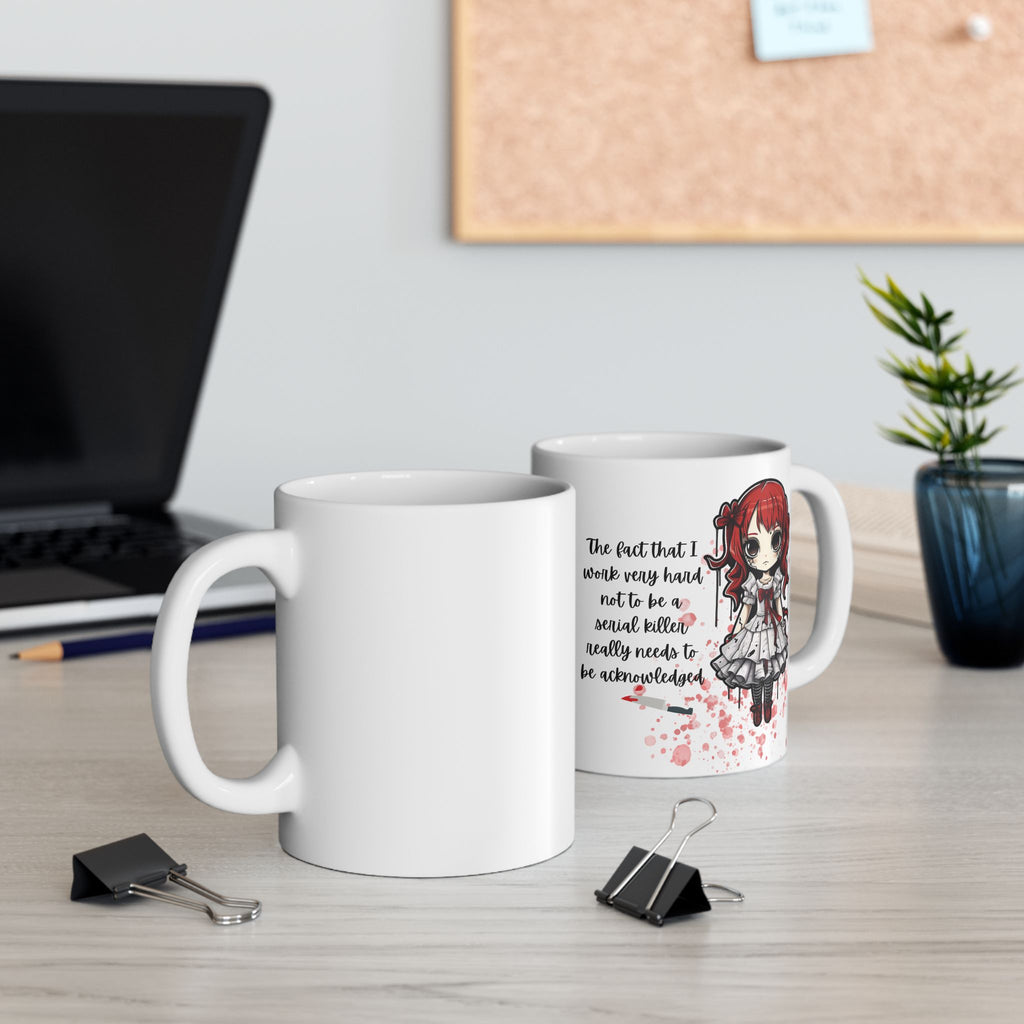 Creepy Doll Ceramic Mug, Inspirational Coffee Cup, Funny Office Gift, Cute Drinkware for Friends, Unique Present for Motivators