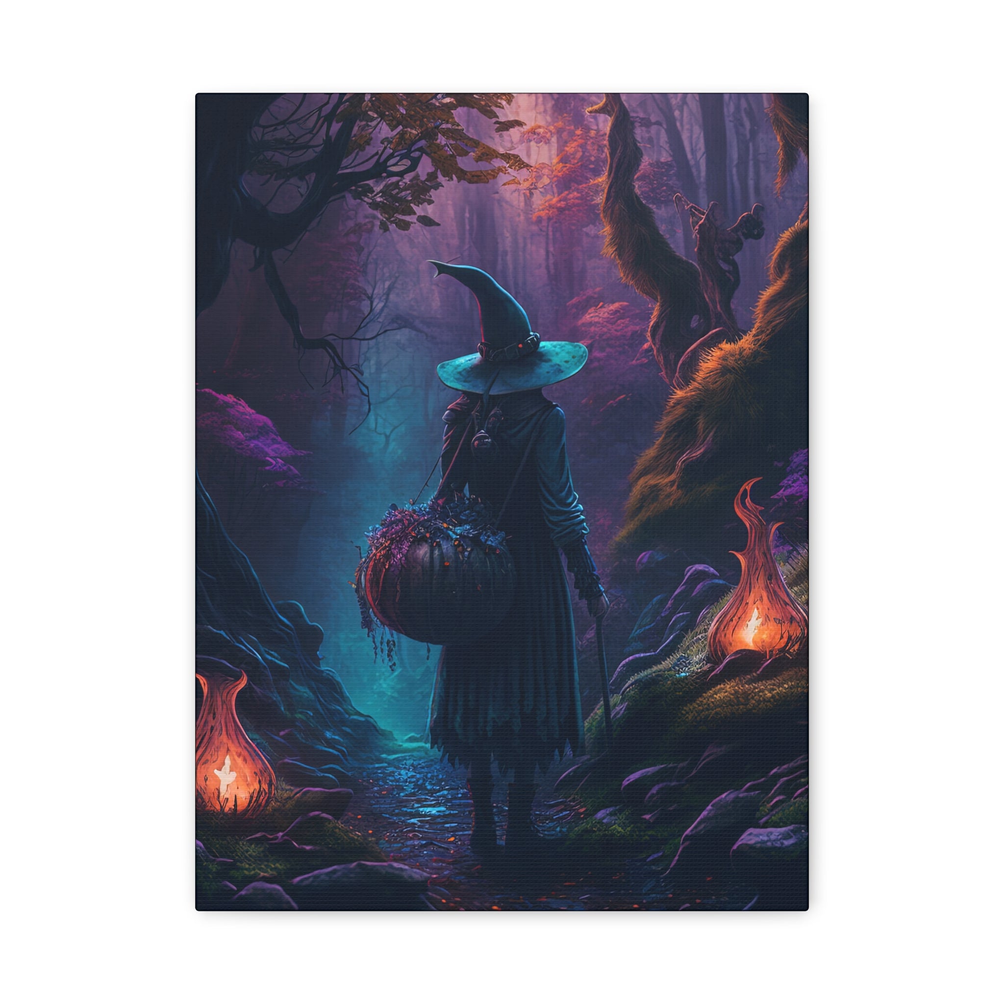 Night Herb Gathering Canvas Art, Witch Decor, Halloween Wall art, Fantasy Artwork, Boho Decor, Gift for Witch Lovers