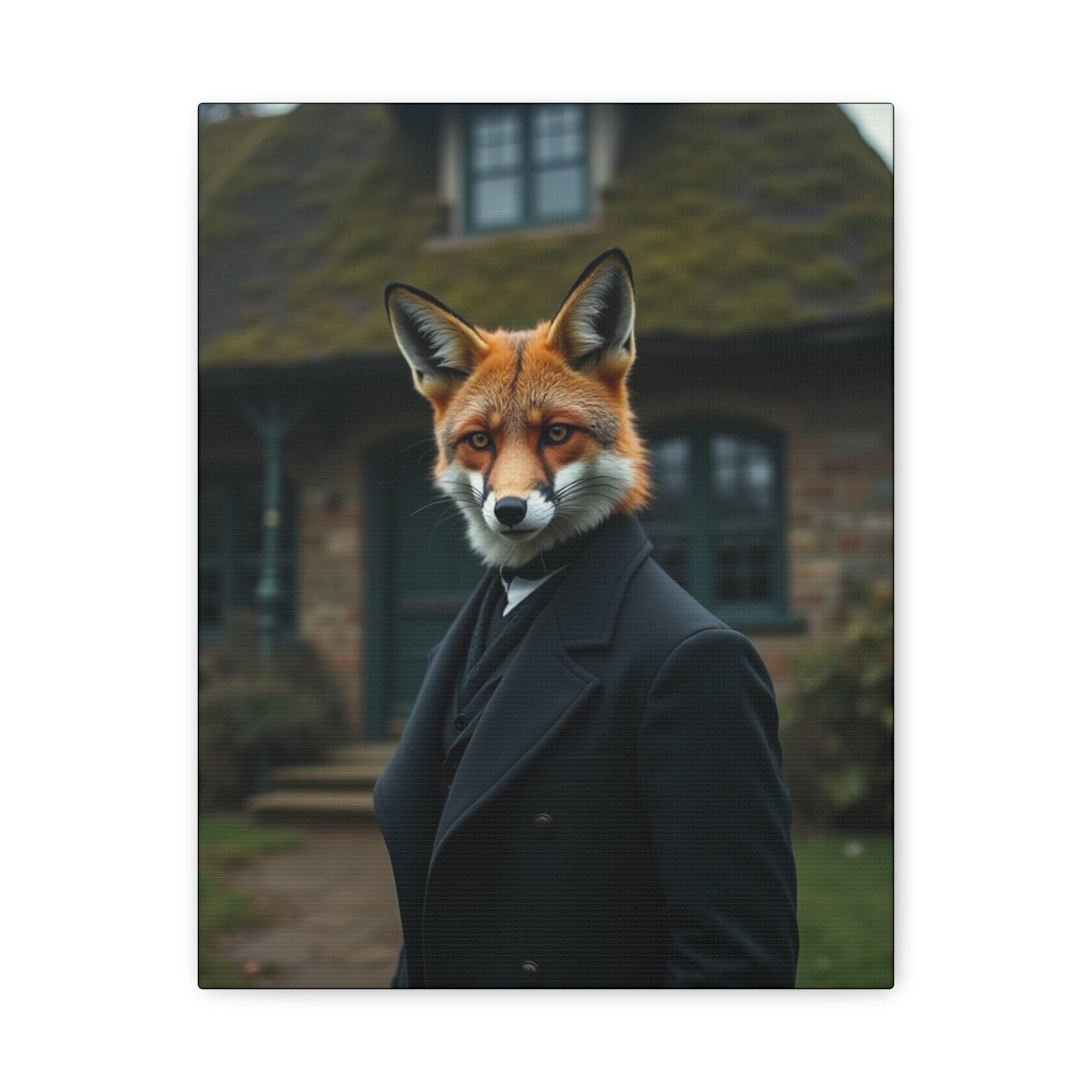 Folk Horror Fox Portrait Canvas Wall Art, Animal Lover Decor, Unique Gift, Rustic Home Accent, Nature-Inspired Artwork
