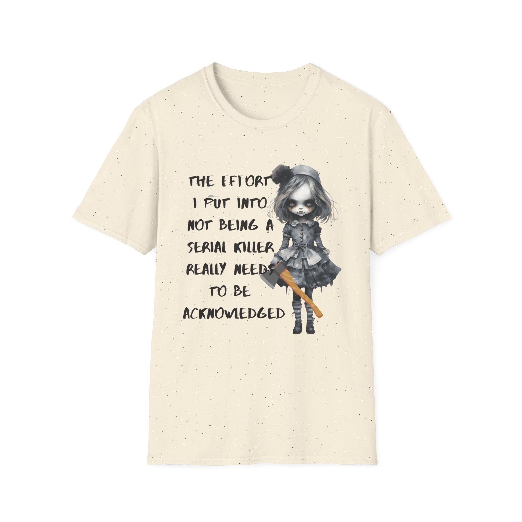 Unisex Graphic Tee with Creepy Doll Humor Design, Ideal for Quirky Fashion Lovers, Perfect for Casual Outings, Birthdays, and Halloween, [...]