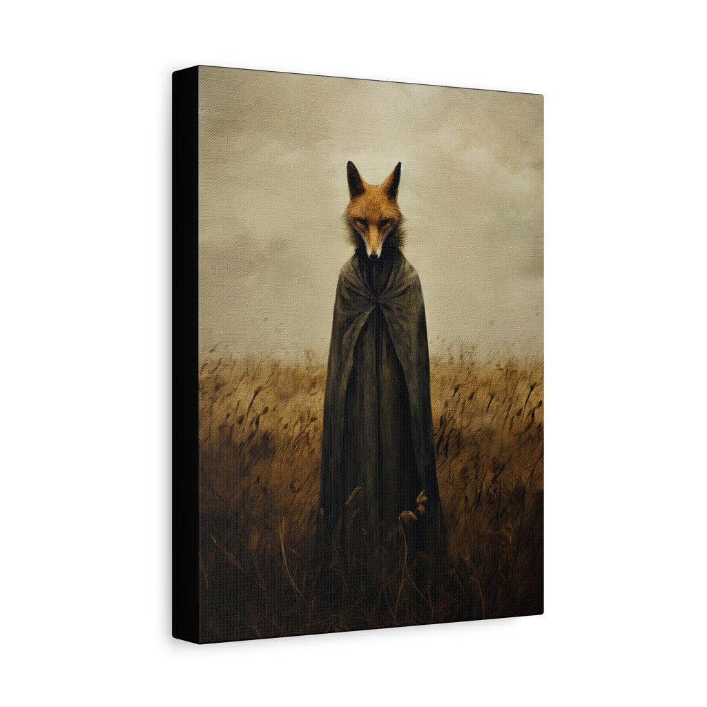Folk Horror Fox Canvas Wall Art, Animal Artwork, Nature Decor, Living Room, Gift for Animal Lovers, Home Wall Decoration