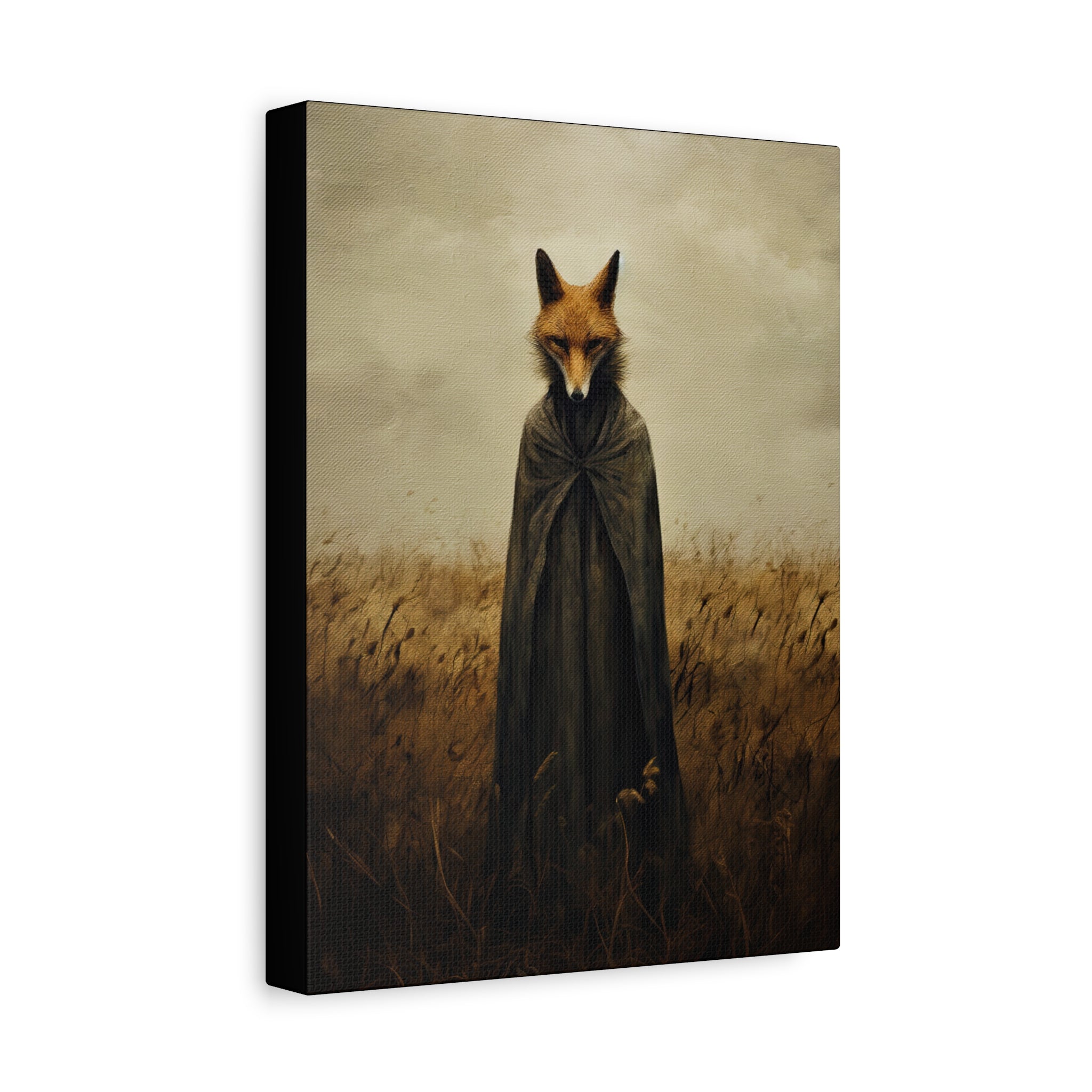 Folk Horror Fox Canvas Wall Art, Animal Artwork, Nature Decor, Living Room, Gift for Animal Lovers, Home Wall Decoration