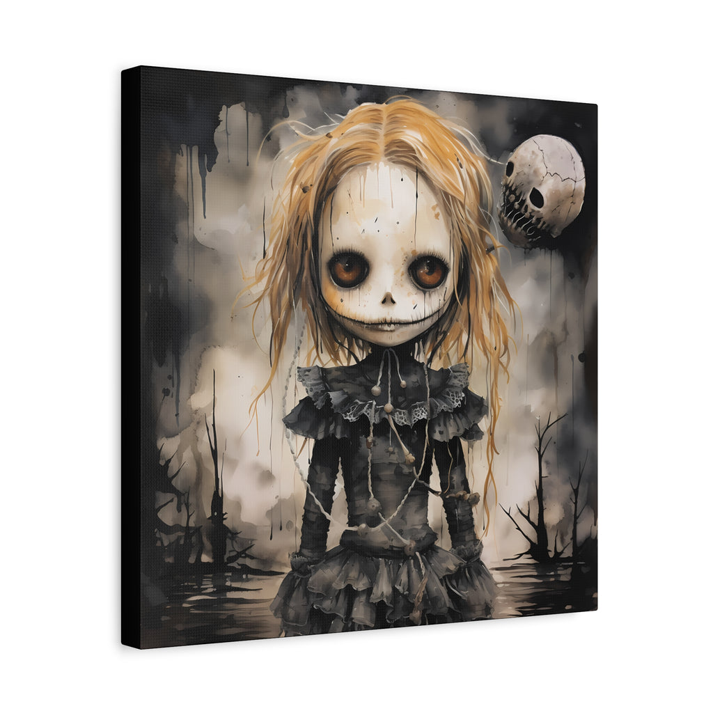 Creepy Doll Art Canvas, Gothic Wall Decor, Dark Aesthetic, Halloween Decor, Unique Home Print, Spooky Living Room Art