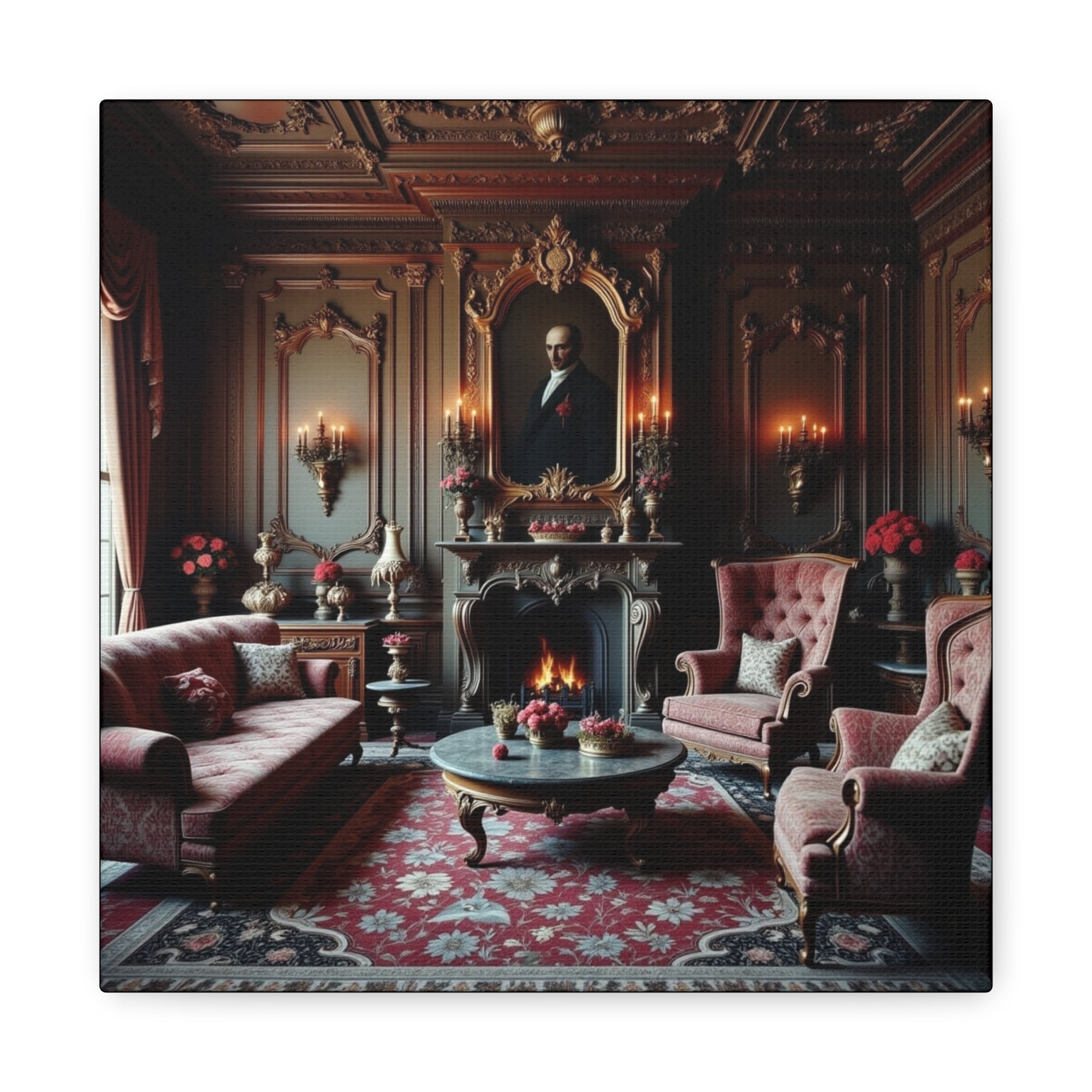 The Parlor Stretched Canvas Art, Vintage Home Decor, Wall Art, Living Room Decor, Classic Artwork for Art Lovers, Gift for Holidays