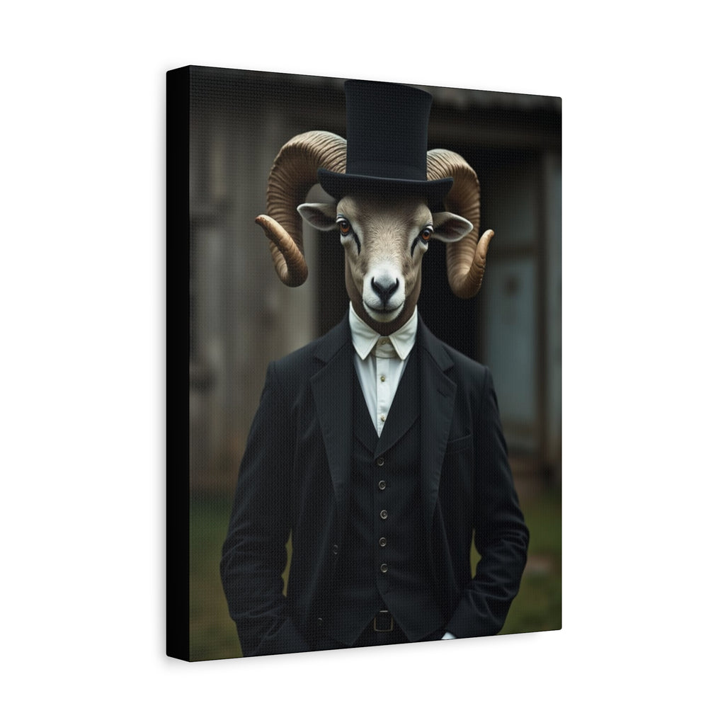 Folk Horror Ram Stylish Canvas Wall Art, Modern Home Decor, Unique Gift for Animal Lovers, Quirky Art Piece, Ideal for Lazy Days