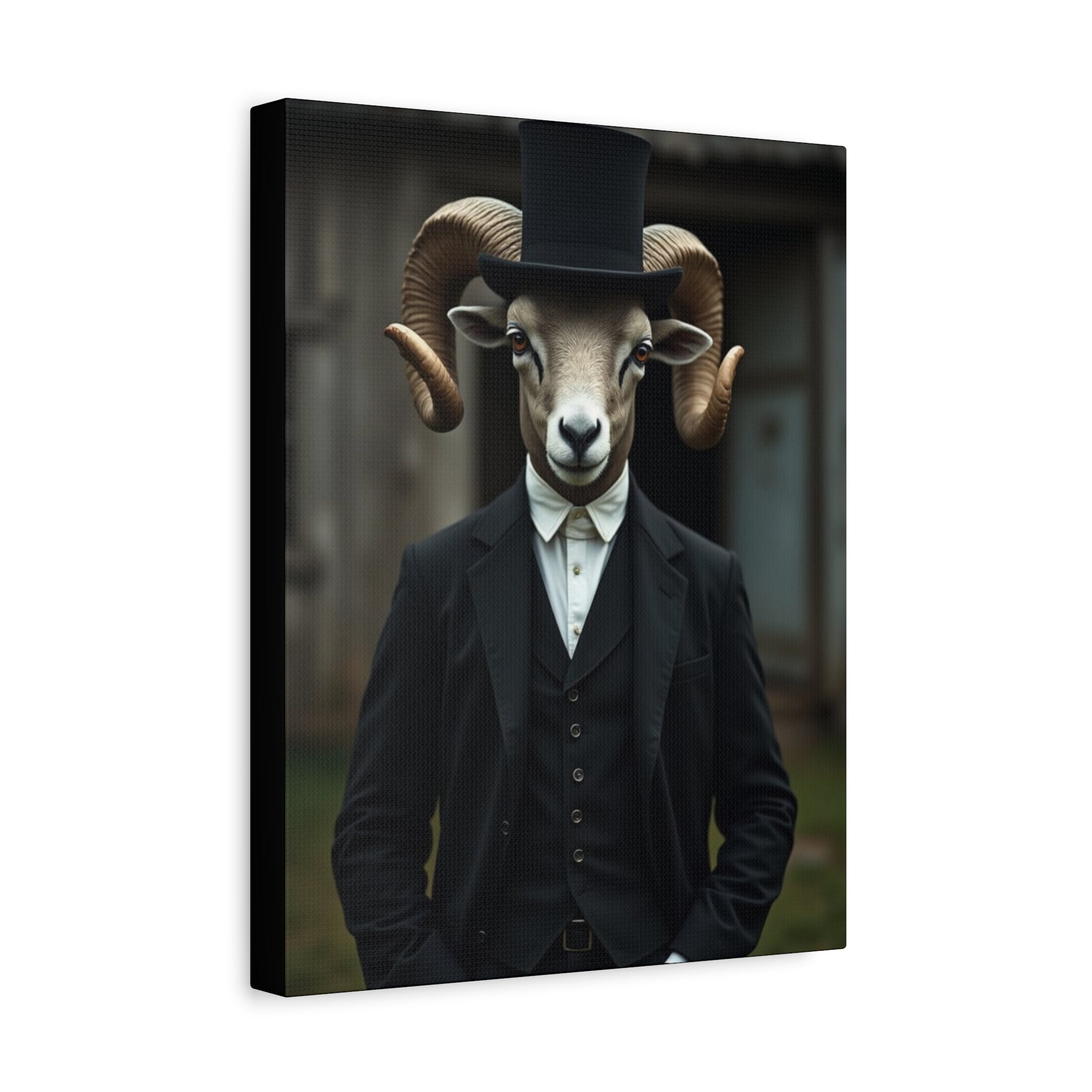 Folk Horror Ram Stylish Canvas Wall Art, Modern Home Decor, Unique Gift for Animal Lovers, Quirky Art Piece, Ideal for Lazy Days
